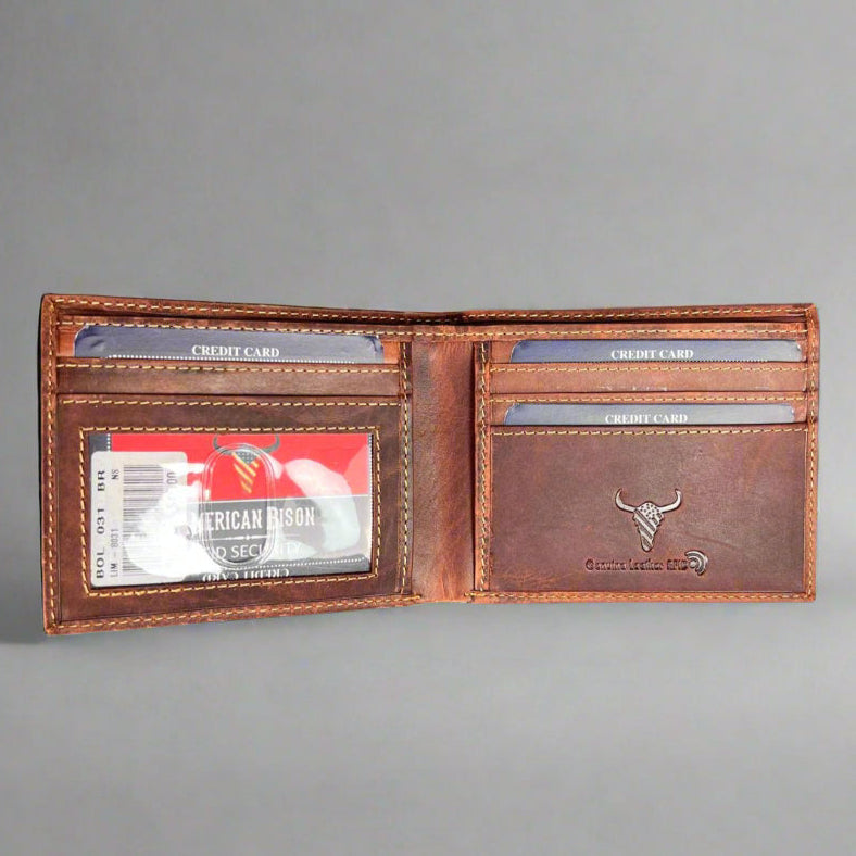 Slim Bifold Cow Leather Wallet for Men - RFID Blocking & Multiple Card Slots - Perfect for Everyday Use, Travel & Business (Brown)