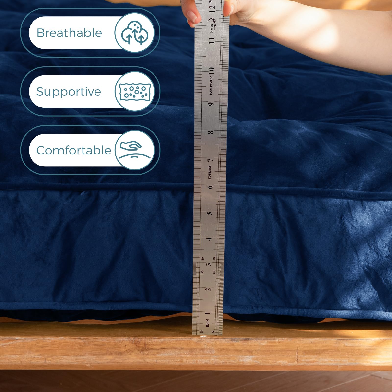 MAXYOYO 6-Inch Thick Velvet Futon Mattress for Adults - Navy Blue Sofa Bed Couch Mattress (Mattress Only) | Perfect for Small Spaces, Guest Rooms & Studio Apartments