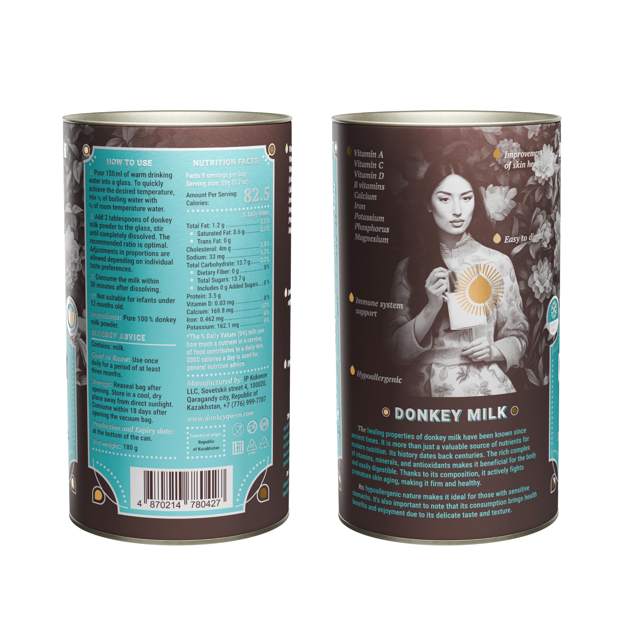 Premium Organic Donkey Milk Powder 180g - 100% Natural, No Added Sugar, Rich in Vitamins & Minerals | Immune Support, Freeze-Dried, Preservative-Free | Perfect for Coffee, Smoothies & Baking