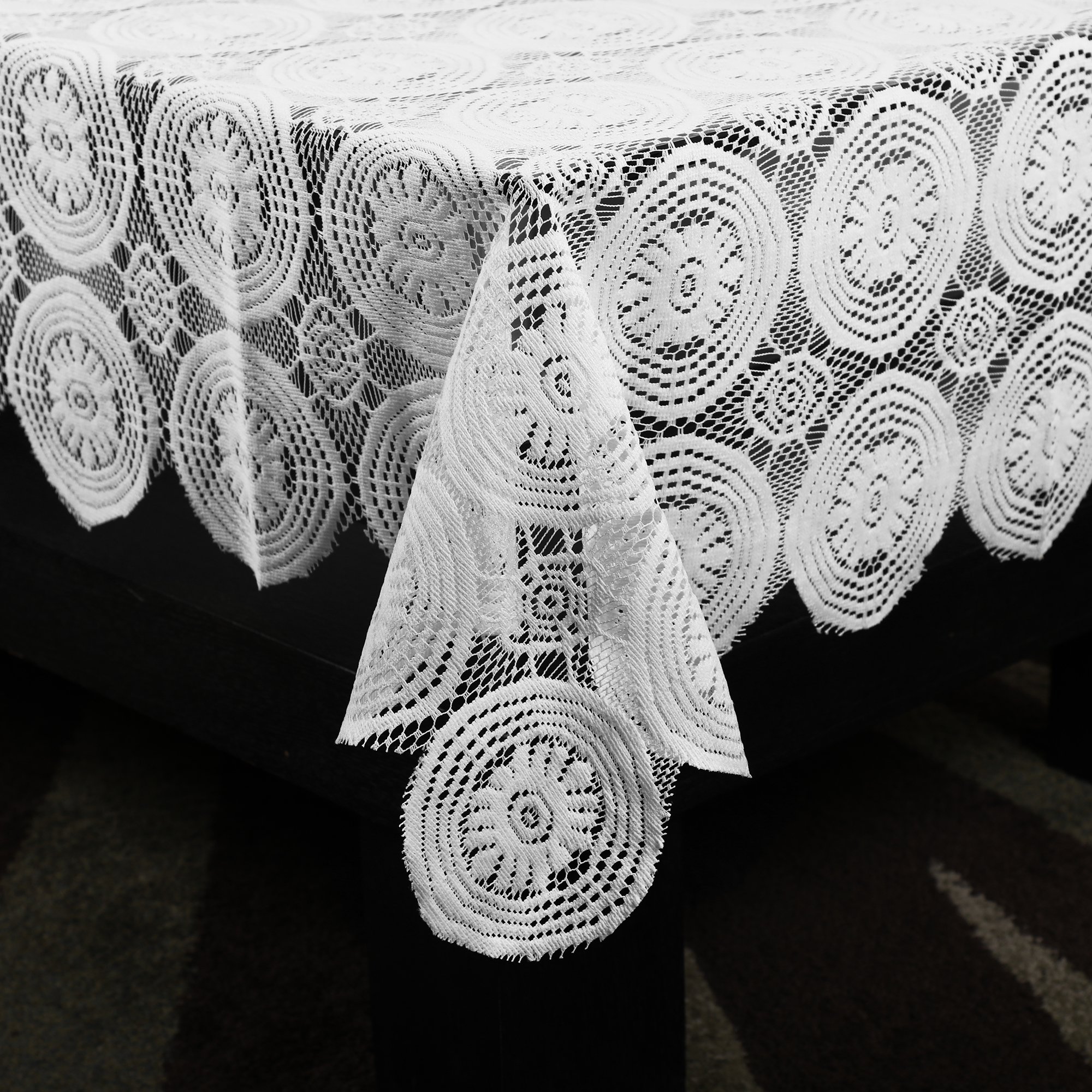 STITCHNEST White Net Tablecloth for 4 Seater Dining Table - Elegant Lace Table Cover for Wedding, Party & Home Decor (Pack of 1)