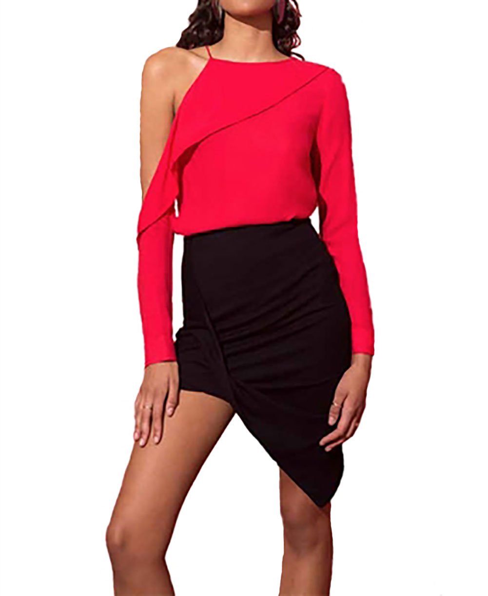 Stylish Darcy One Shoulder Top in Jester Red - Trendy Women's Fashion Blouse for Night Out, Party, or Special Occasion