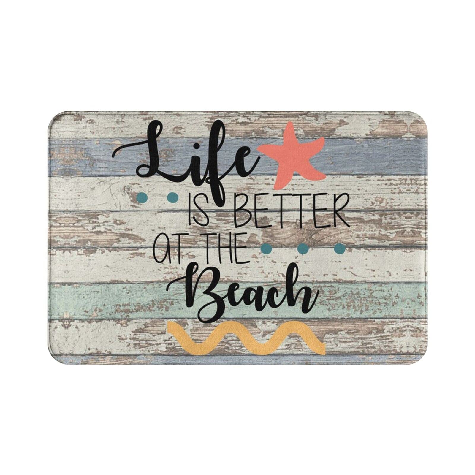 Soft Non-Slip Beach Themed Bath Mat - Absorbent Washable Bathroom Rug for Floor & Kitchen Sink - Cute Home Decor Accessories | Perfect for Coastal Style Bathrooms & Vacation Homes