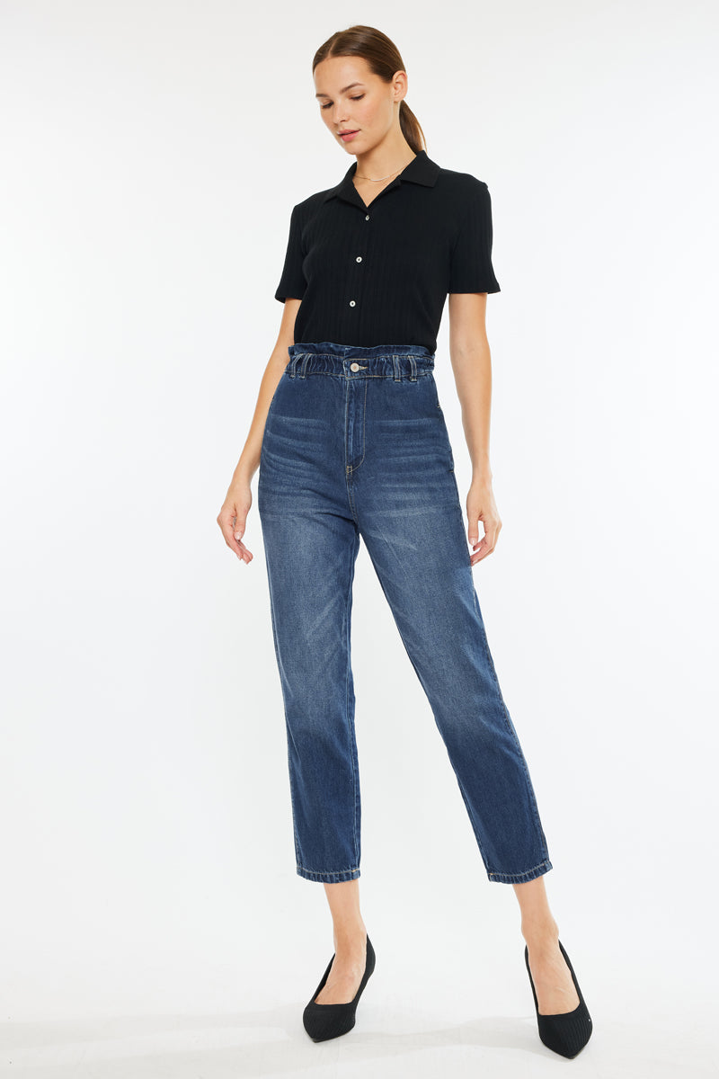 Dottie Ultra High Rise Paper Bag Slouch Fit Jeans for Women - Stretchy Comfort Denim Pants with Adjustable Waist Tie | Perfect for Casual Outfits, Date Nights & Street Style Fashion
