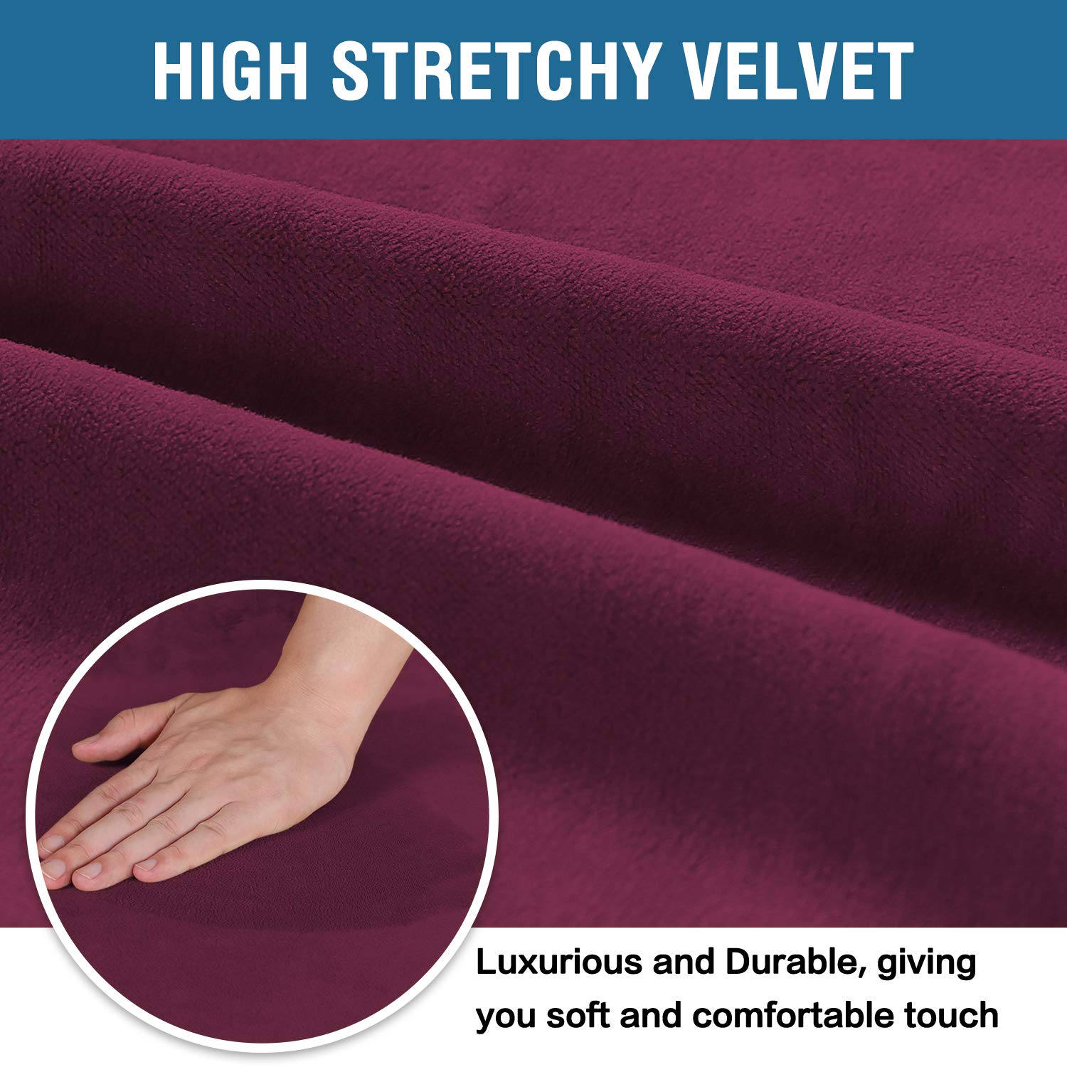 Stretch Velvet Dining Chair Covers Set of 4 - Washable Burgundy Slipcovers for Home & Restaurant Use