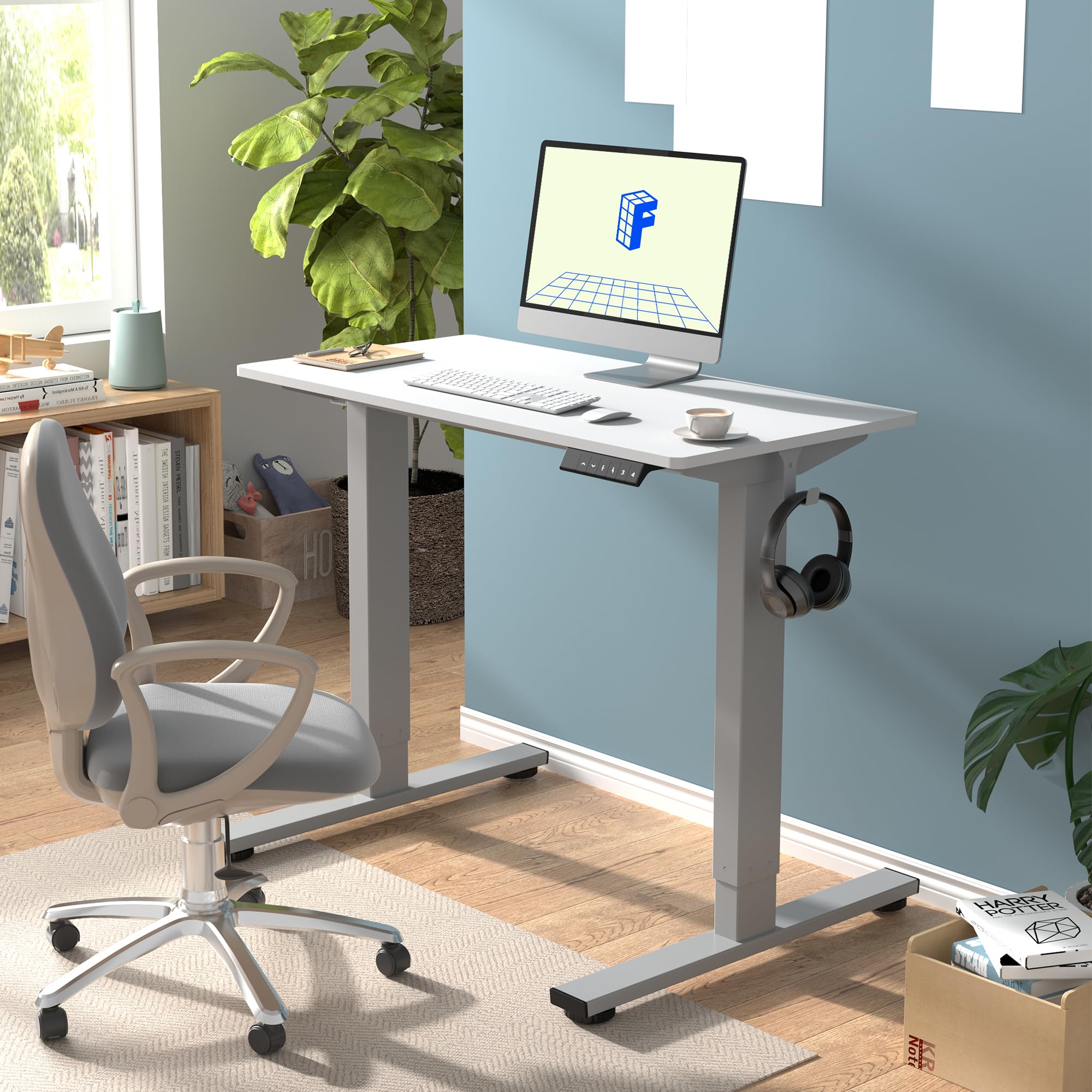FlexiSpot EN1 Electric Height Adjustable Standing Desk 40 x 24 Inches - Seamless One-Piece Desktop, Silver Frame & White Top (2 Packages) | Perfect for Home Office, Gaming Setup & Workspace Ergonomics