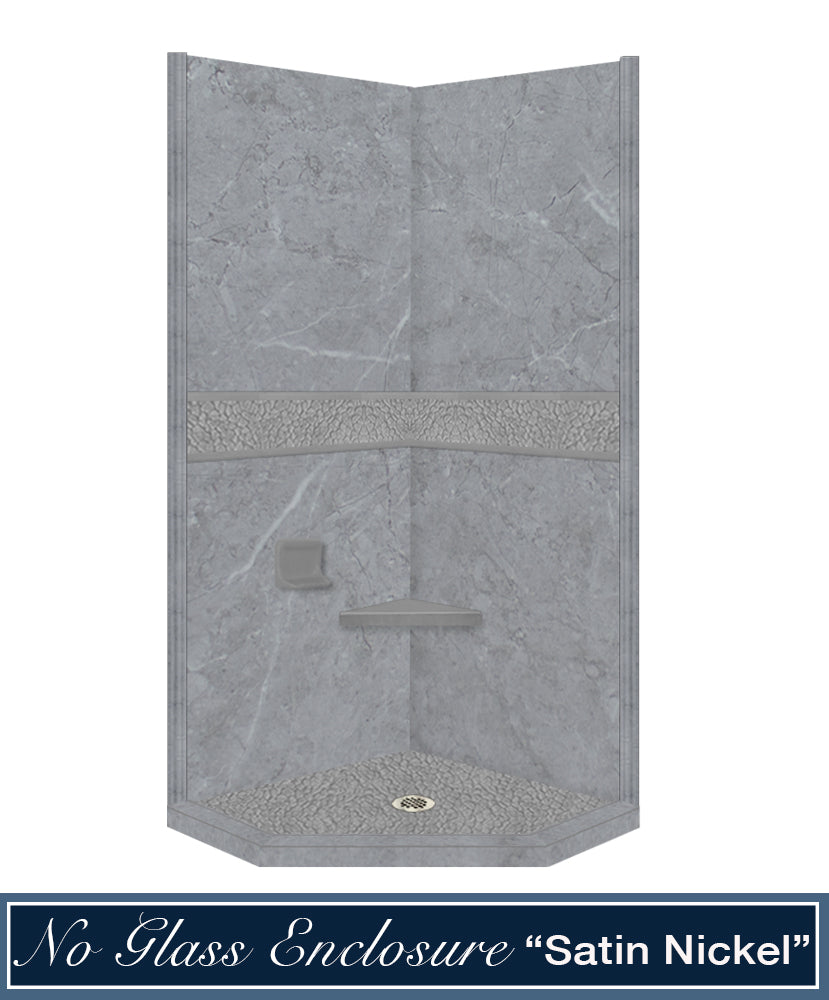 Grio Marble Pebble Neo Shower Enclosure Kit - Waterproof Bathroom Glass Door with Stainless Steel Frame for Modern Home & Spa Use