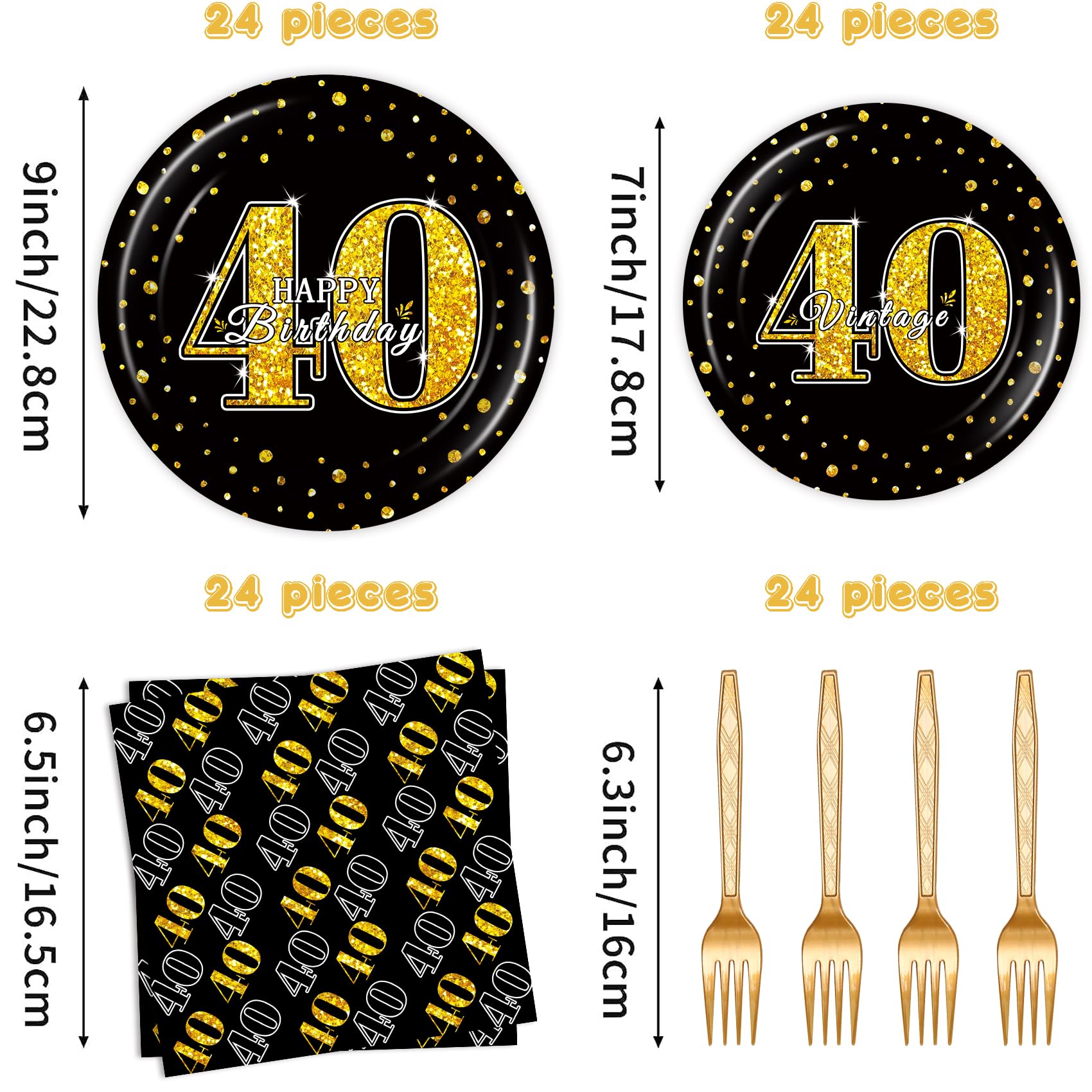 96 Pcs 40th Birthday Party Supplies Set - Premium Plates & Napkins for Men's 40th Birthday Decorations | Perfect for Adult Milestone Celebrations, Themed Parties & Anniversary Events