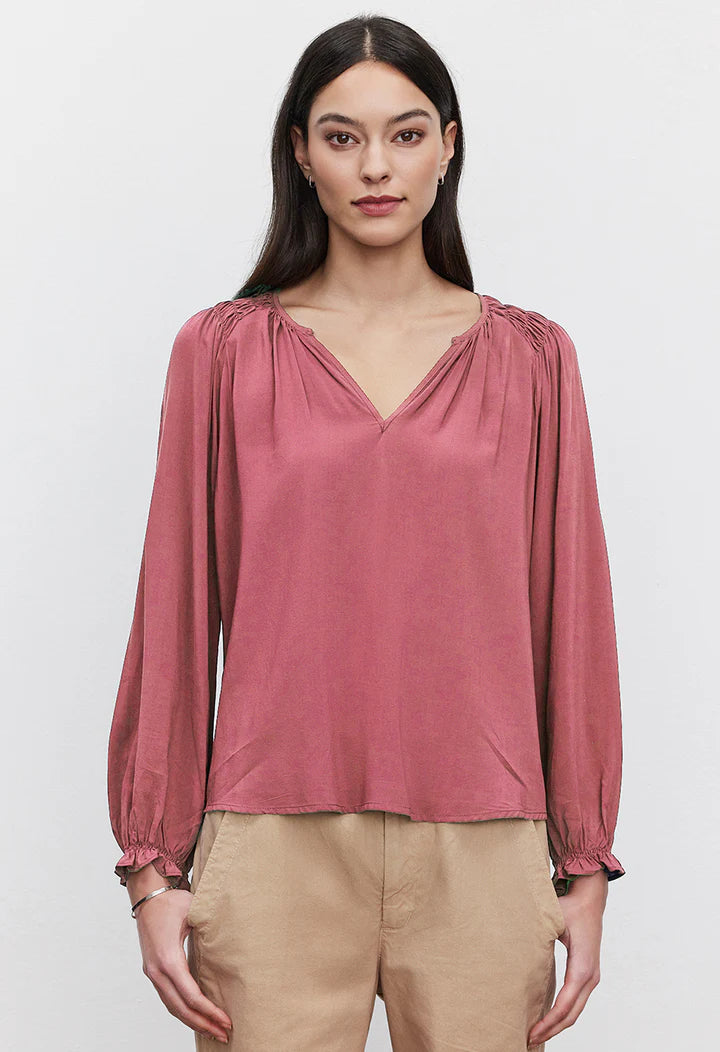 AZALEA RAYON CHALLIS LONG SLEEVE TOP Women's Flowy Blouse - Perfect for Office Wear, Date Night & Casual Outfits