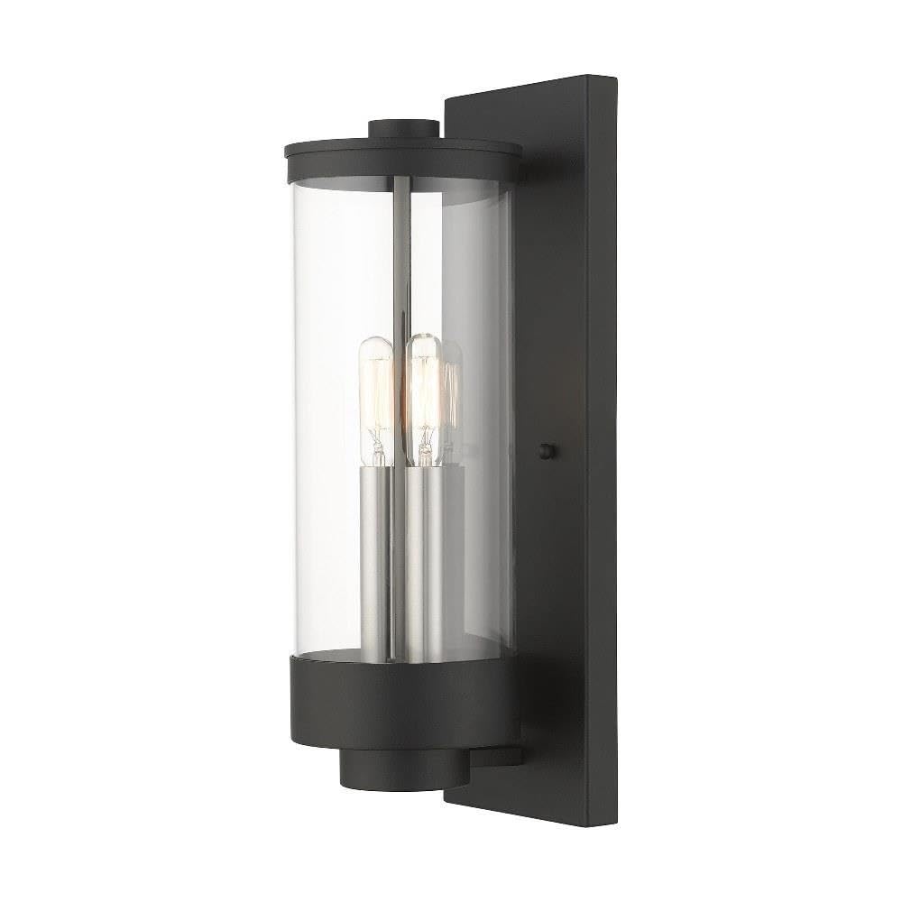 Livex Lighting Stainless Steel Wall Light - 2 Light Black Outdoor Lantern Fixture for Home & Garden Decor | Perfect for Porch, Patio, and Exterior Wall Lighting