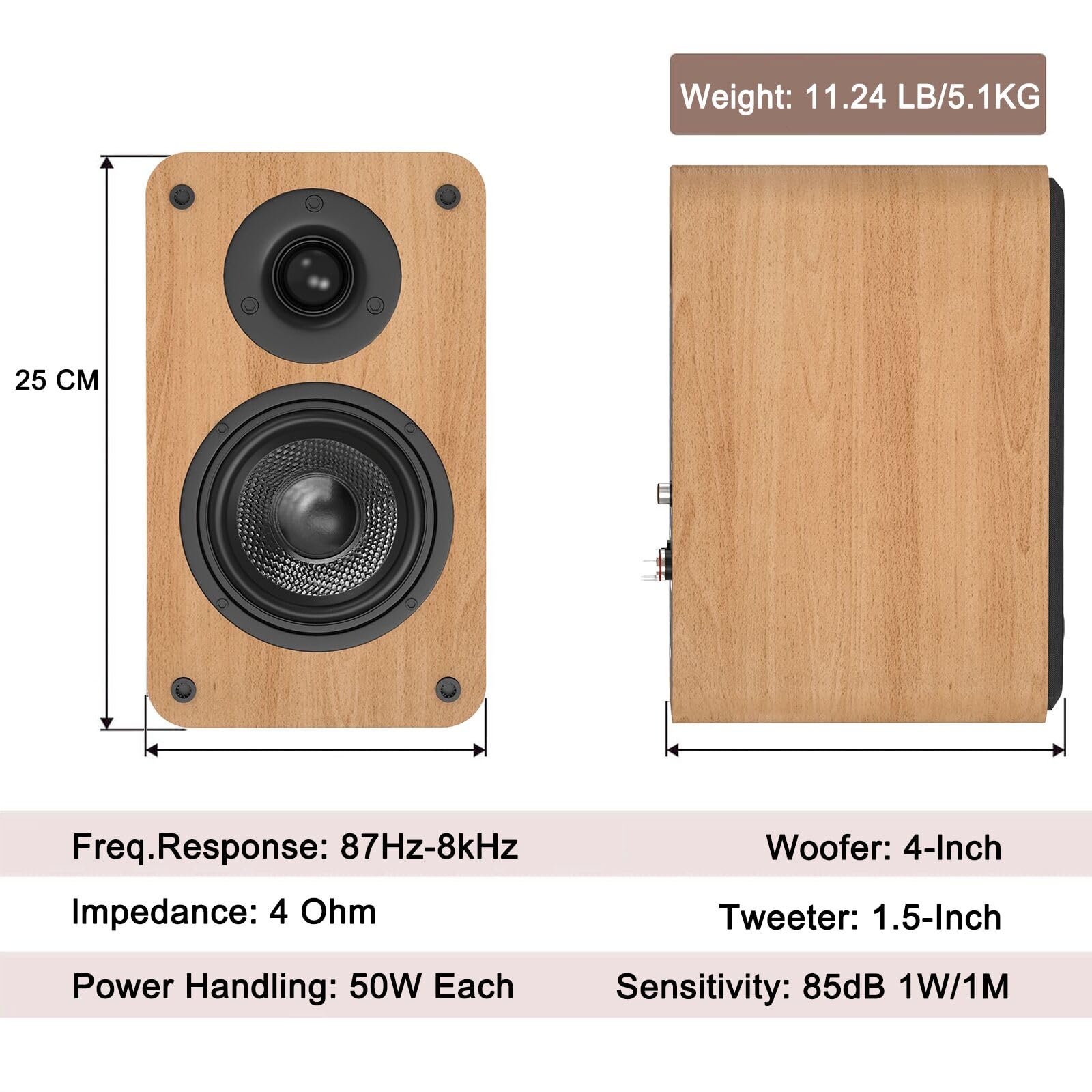 LONPOO 100W Bluetooth Bookshelf Speakers with ARC - Active Powered Home Stereo System, USB/AUX/Optical/Coaxial Inputs, 4