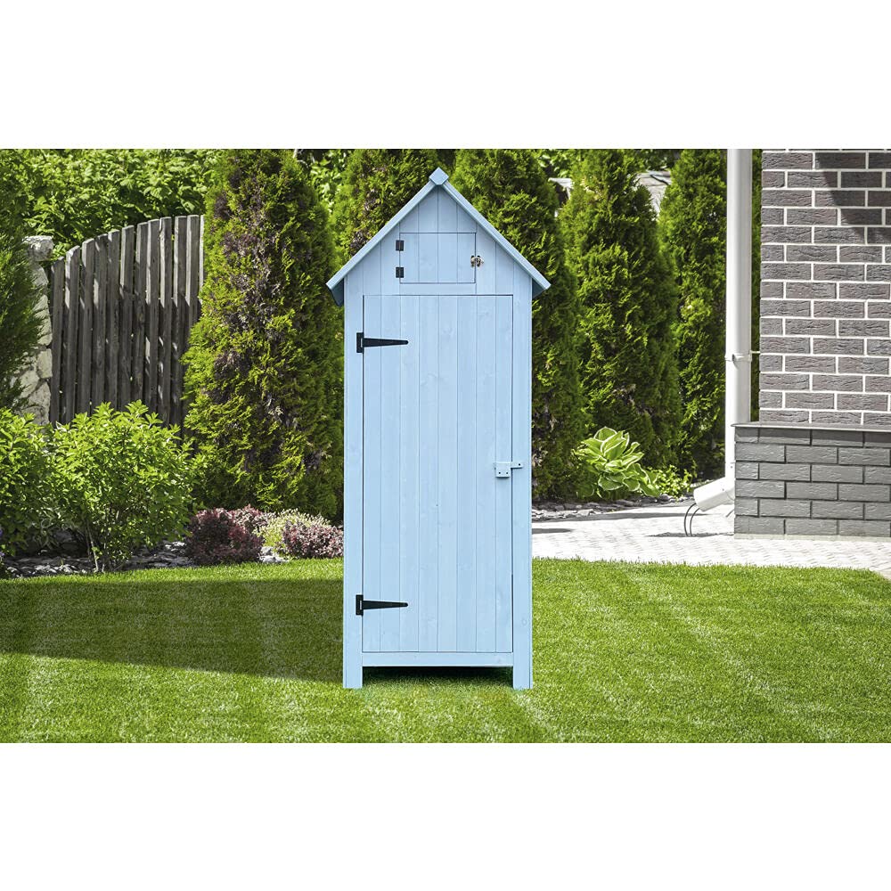 Hanover 8.7 cu. ft. Outdoor Storage Shed with Shelf & Lock - Vertical Wooden Tool Shed for Garden Equipment & Supplies - Durable Backyard Storage Cabinet for Patio, Lawn & Yard Organization