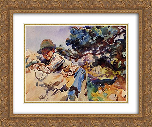 John Singer Sargent Boy On A Rock Art Print - 24x20 Inch Gold Ornate Framed Museum Quality Double Matted Wall Decor - Perfect for Living Room, Bedroom or Office Art Display