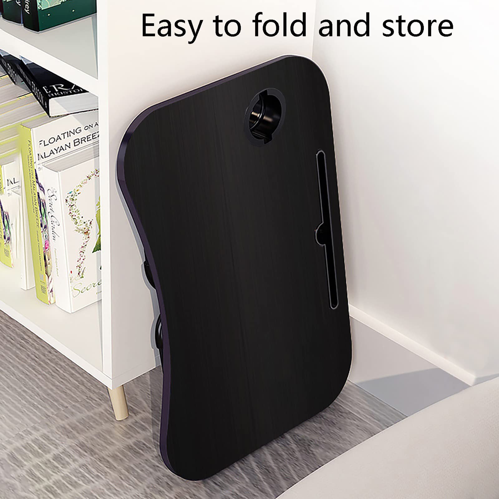 EAQ Foldable Laptop Bed Tray Table with Cup Holder, Storage Drawer & Bookshelf - Portable Work Desk for Bed, Couch or Sofa - Perfect for Working, Reading, Eating or Watching Movies in Bed (Black)