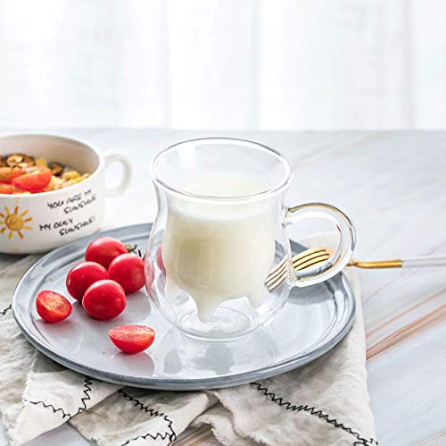 Double Wall Insulated Glass Mug - 230ML/7.7oz Cute Calf Design Coffee Cup for Hot & Cold Drinks, Perfect for Coffee, Tea, Milk and Creamer Pitcher - Ideal for Home, Office and Gifts
