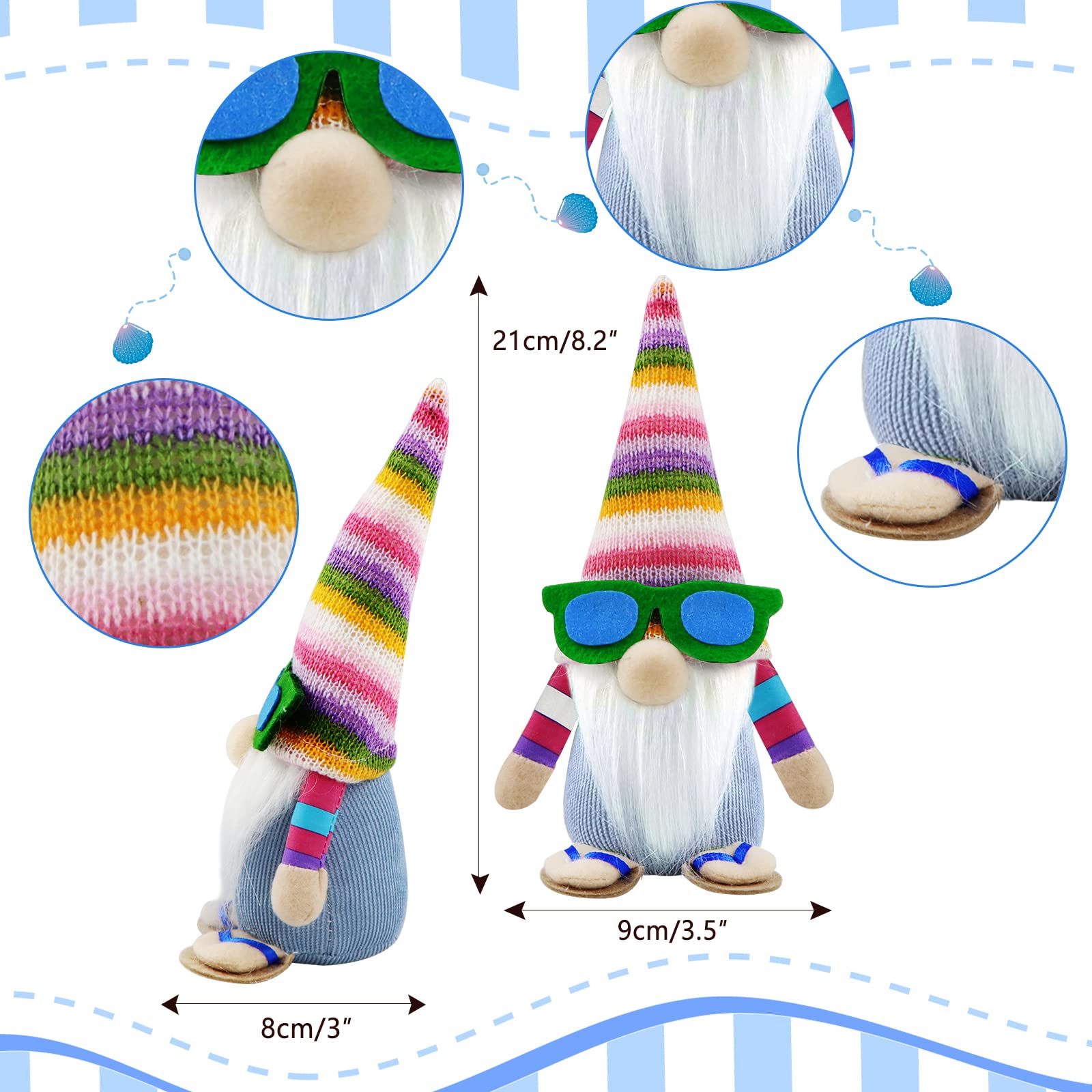 Set of 2 Handmade Spring Gnome Plush Figurines - Summer Beach Decor, Elf Dwarf Statues for Home, Kitchen, Farmhouse, Tiered Tray | Perfect for Holiday Parties, Festivals & Scandinavian Tomte Decor | Great Gift for Garden, Patio, Easter & Christmas Decorations
