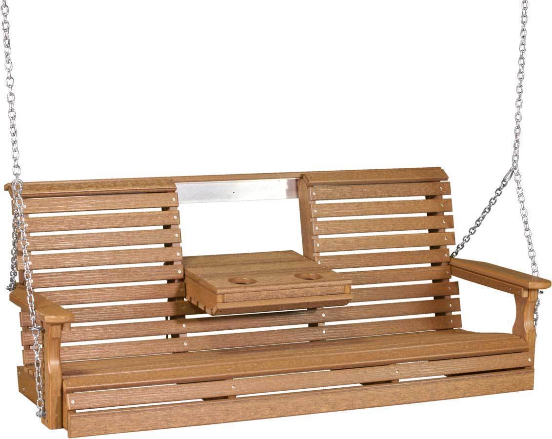 Vintage Style 5ft Mahogany Porch Swing - Recycled Plastic Outdoor Hanging Bench for Patio, Garden, or Backyard Relaxation