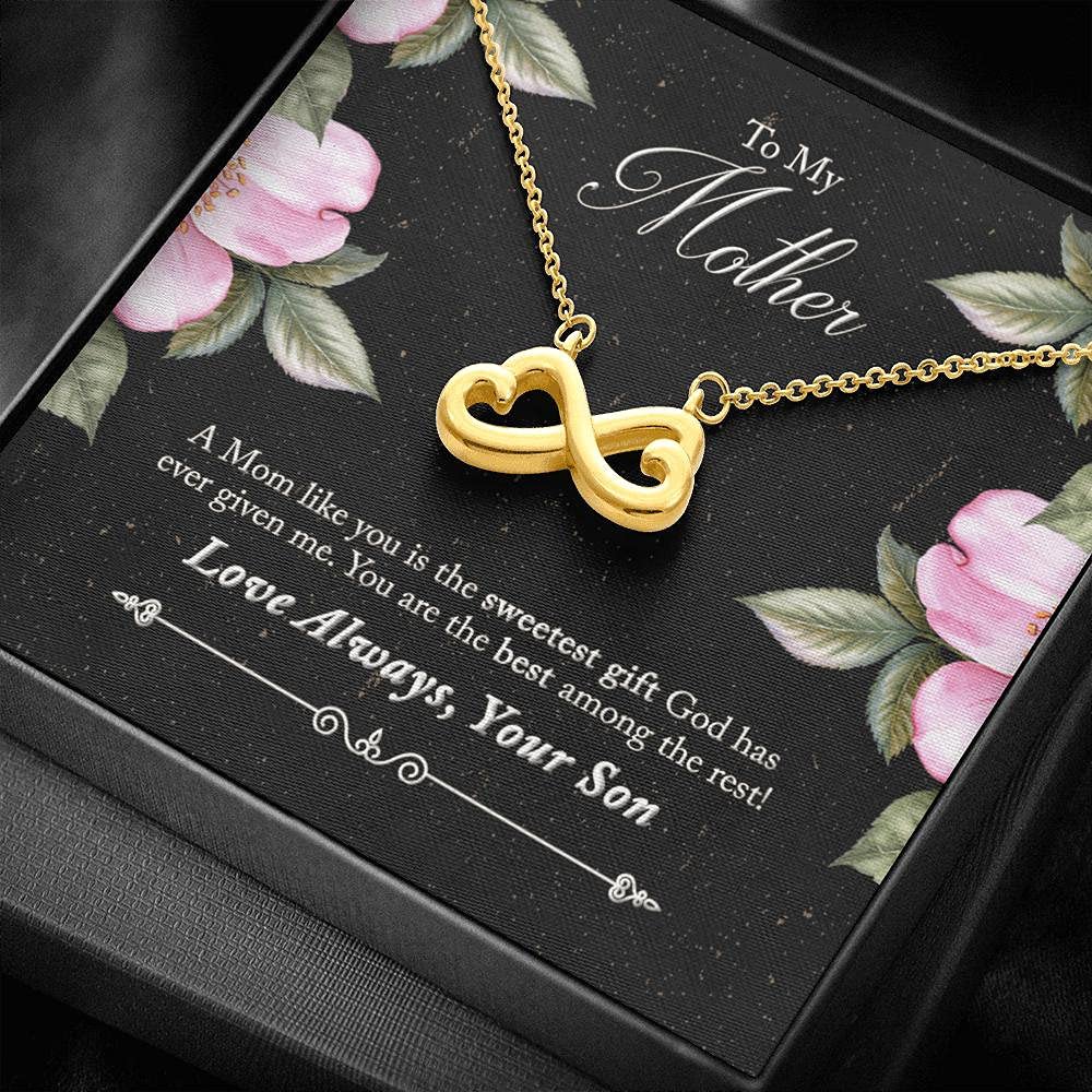 Personalized Infinity Heart Necklace Gift for Mom - Son to Mother Poem Jewelry for Christmas & Mother's Day