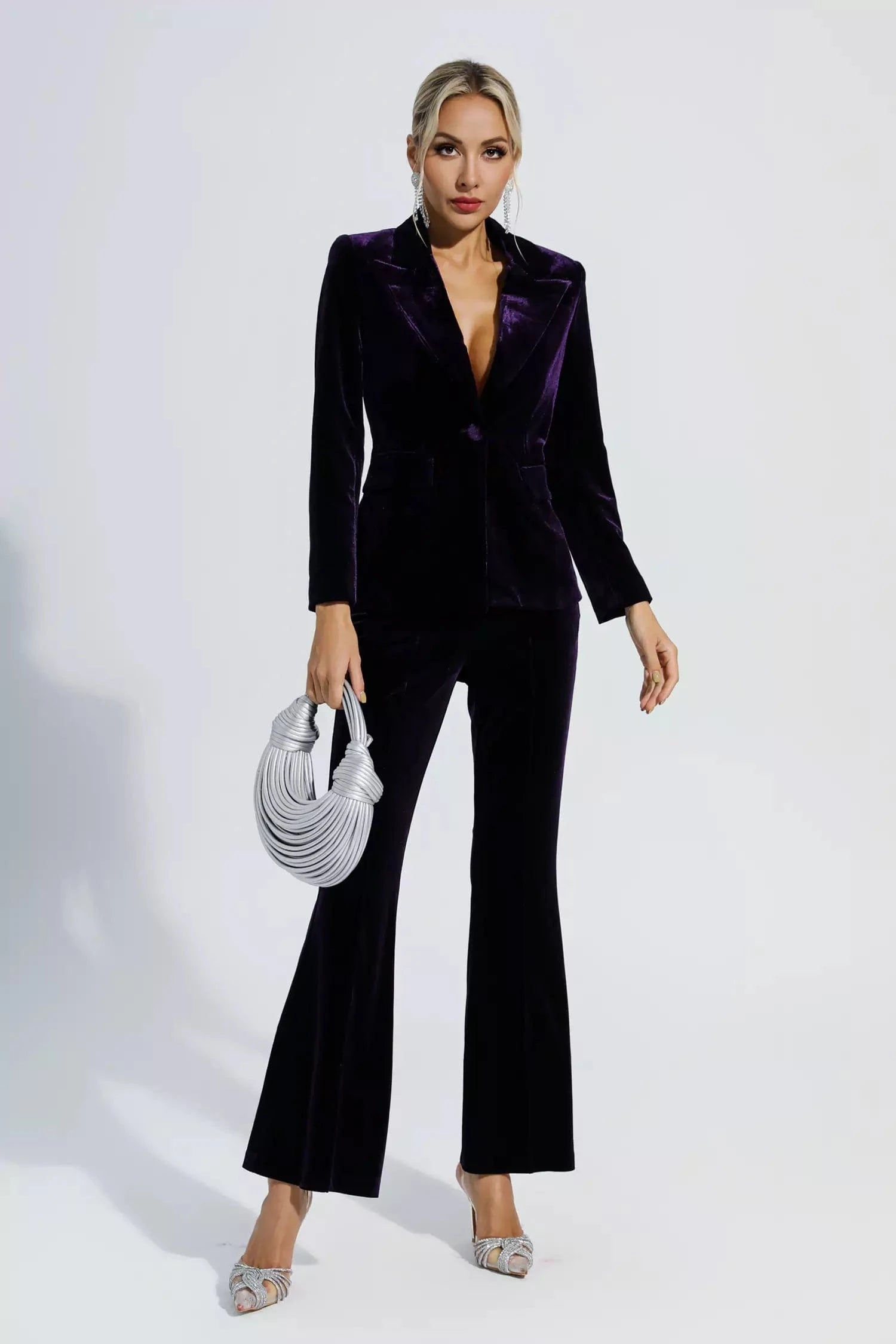 Purple Velvet 2-Piece Women's Business Suit Slim Fit Single Button Blazer & Pants Set for Office, Interview & Formal Events