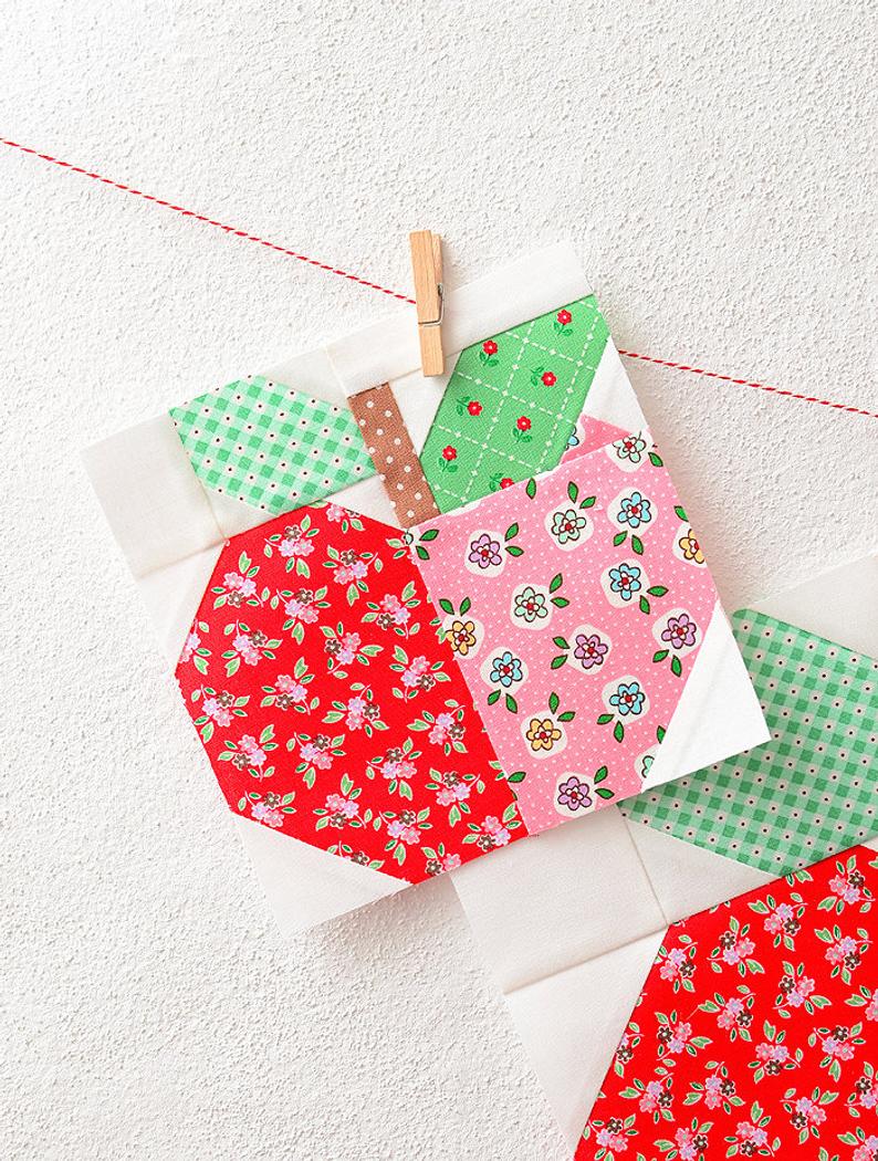 Ellis & Higgs Apple Quilt Block Pattern - Digital Download PDF for DIY Quilting, Home Decor & Craft Projects