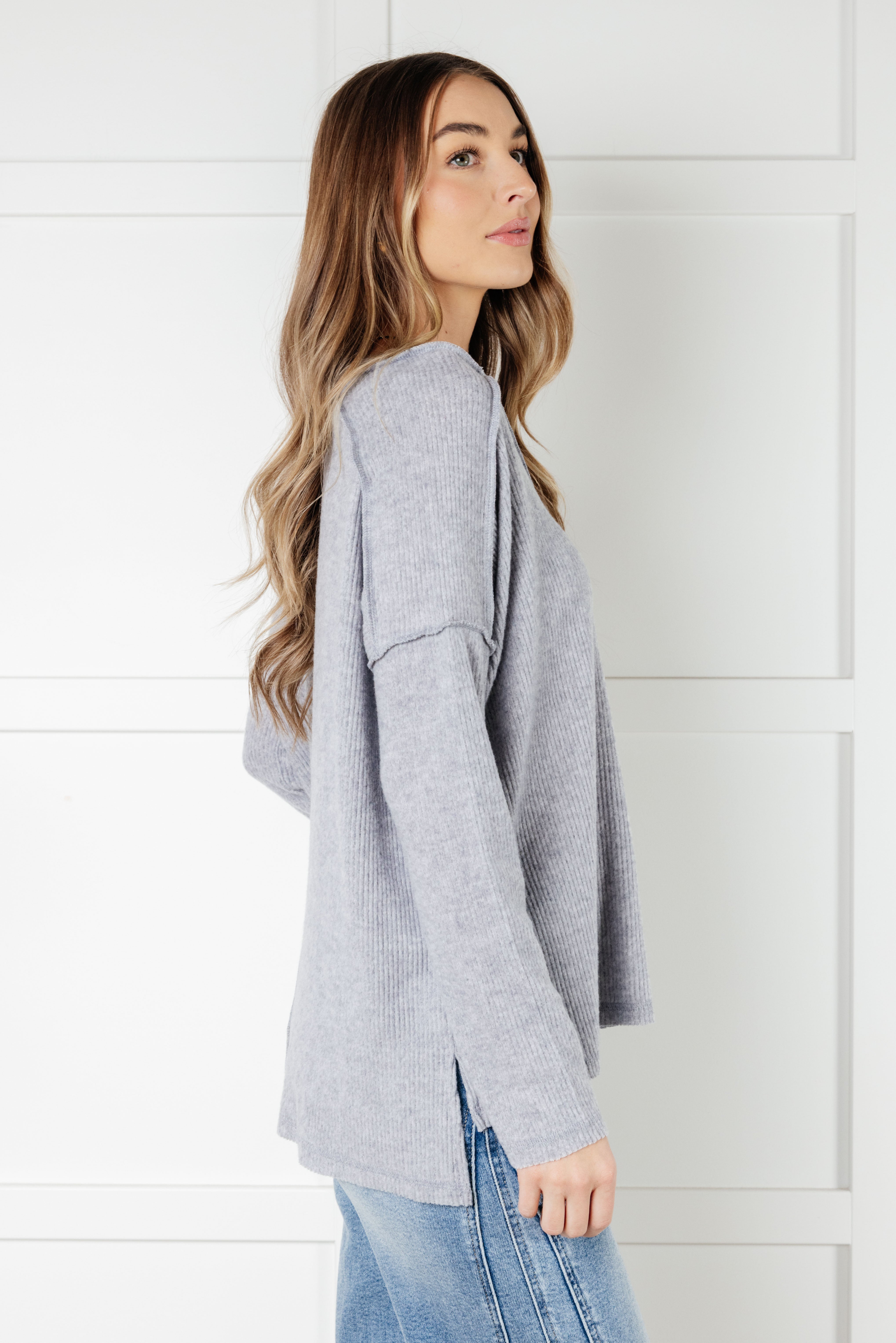 Soft Brushed Hacci Sweater Top in Heather Grey | Cozy Winter Pullover for Women | Perfect for Layering & Casual Outfits