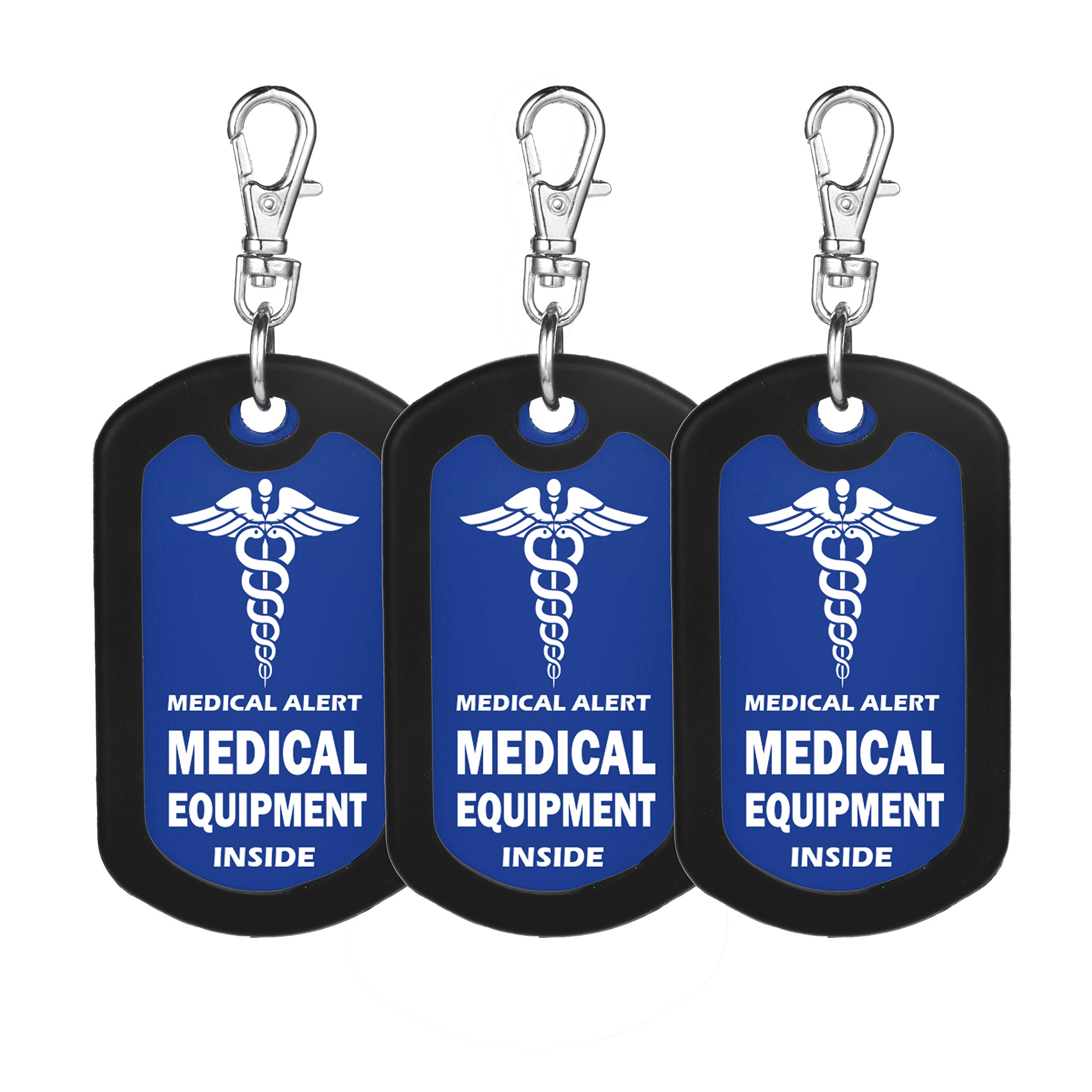 mnmoom Medical Equipment Luggage Tags - 3 Pack Blue Medical Alert Zipper Pull Bag Tags for Travel, Hospitals & Emergency Identification