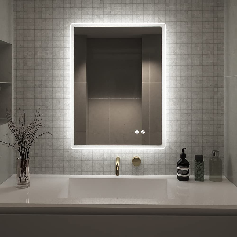 Flyoung 32x24 Inch LED Dimmable Bathroom Mirror with Anti-Fog - Backlit Vanity Wall Mounted Mirror with Touch Switch, 6400K Daylight (Vertical/Horizontal Hanging) - Perfect for Modern Bathrooms, Dressing Rooms & Home Decor