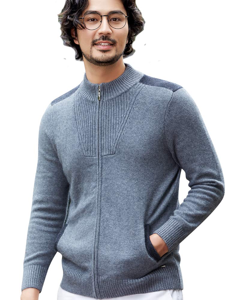 Men's Cashmere Zip-Up Cardigan Sweater with Pockets - Winter Warm Open Front Coat for Casual & Office Wear
