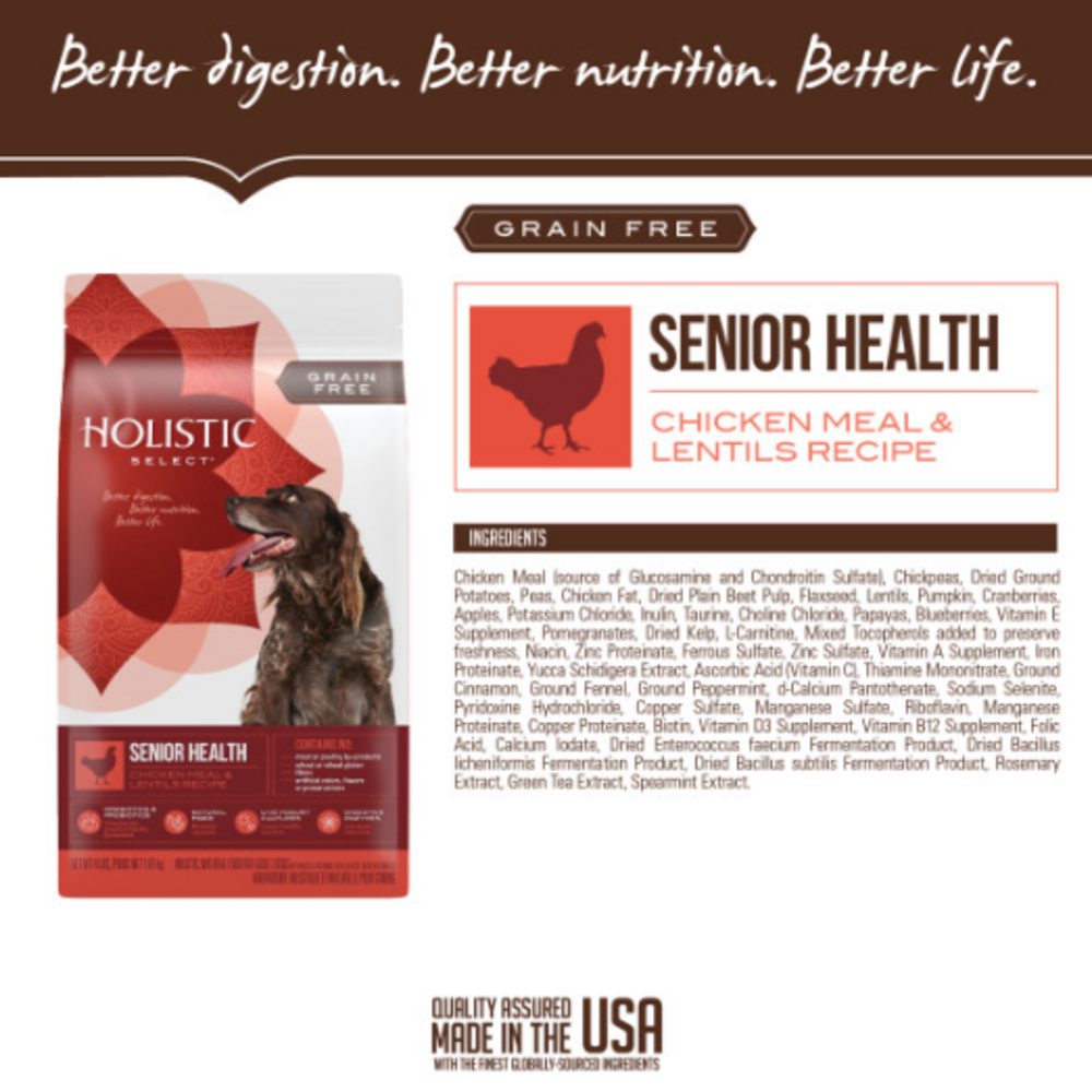 Holistic Select Natural Grain Free Senior Dog Food with Chicken & Lentils - High Protein Dry Kibble for Older Dogs | Supports Joint Health & Digestion | Perfect for Senior Canine Nutrition & Mealtime Enjoyment