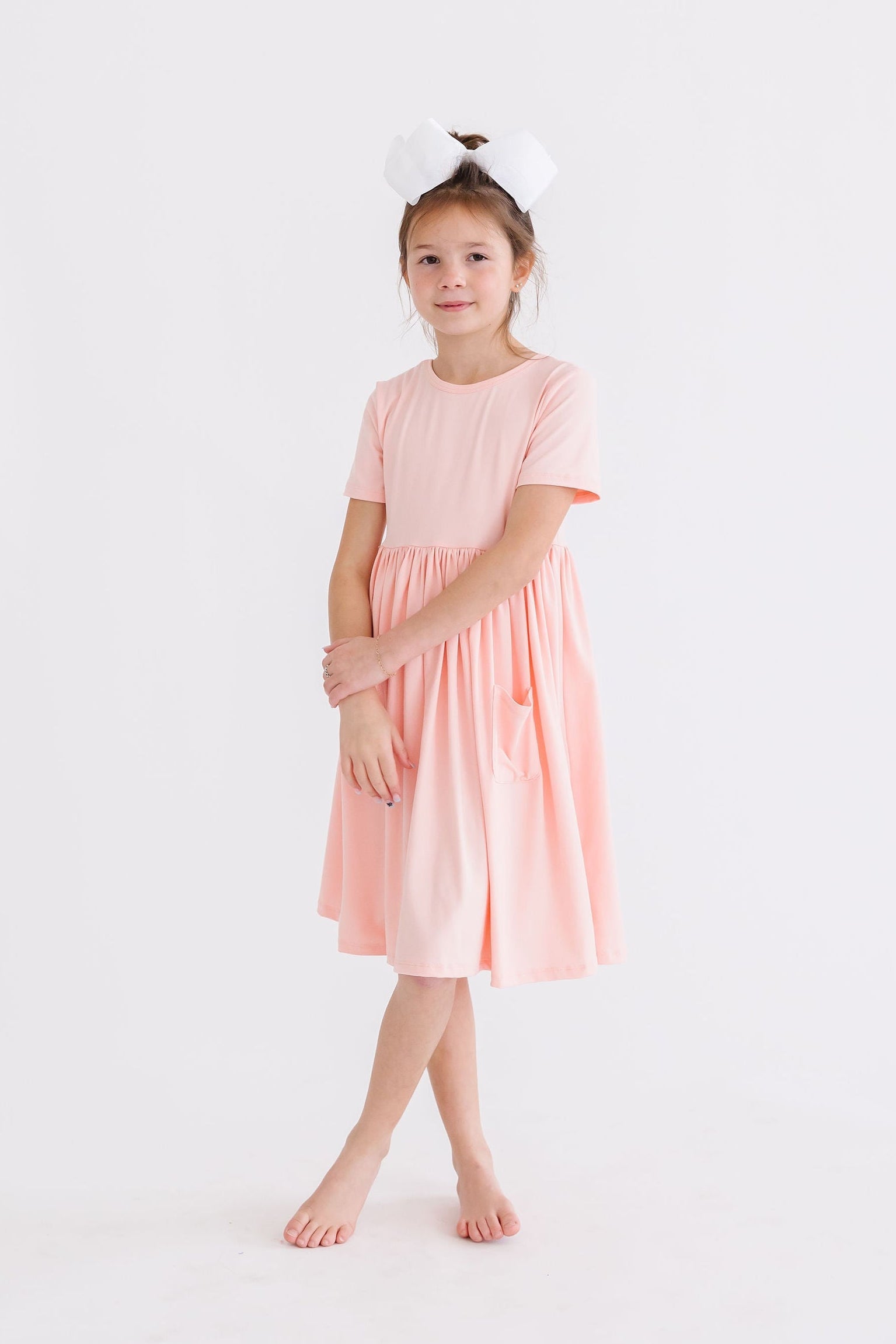 Peach Short Sleeve Pocket Twirl Dress for Women - Flowy Summer Casual Dress for Beach, Picnic, and Date Night