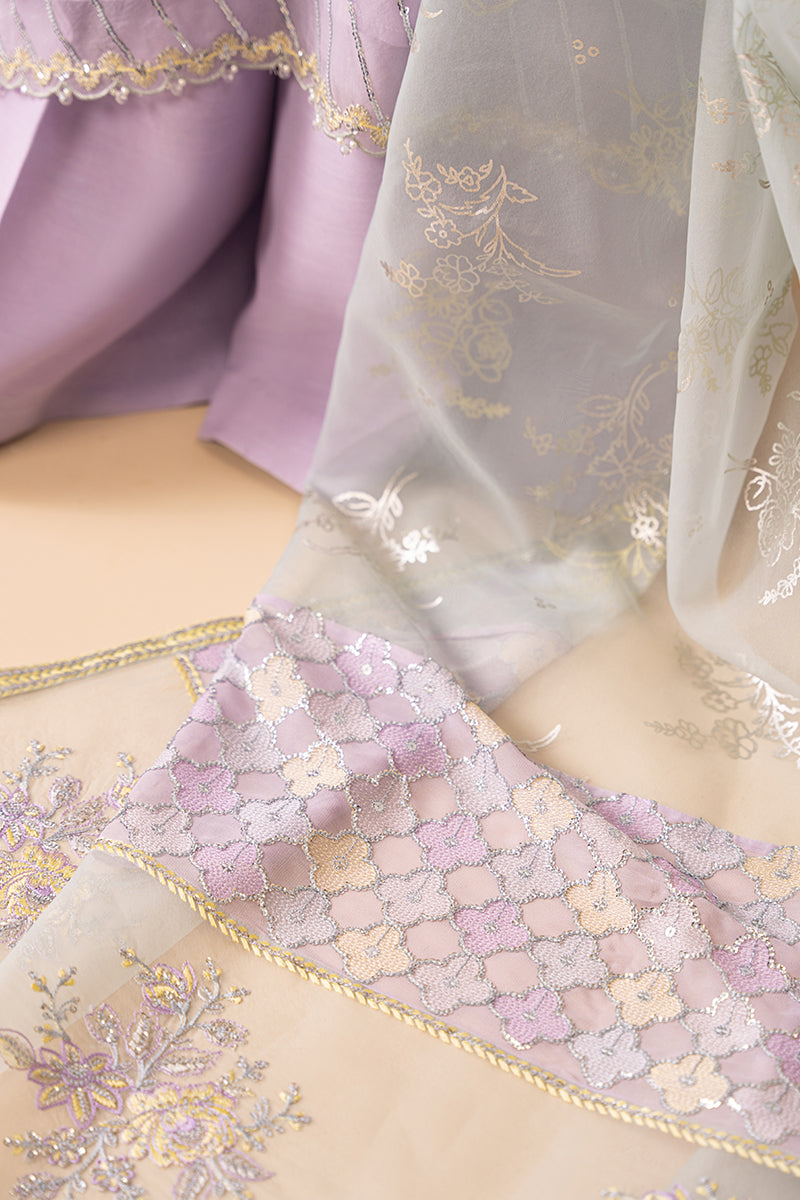 Lilac Luster 4-Piece Embroidered Chiffon Suit Set for Women - Elegant Party Wear & Special Occasion Outfit