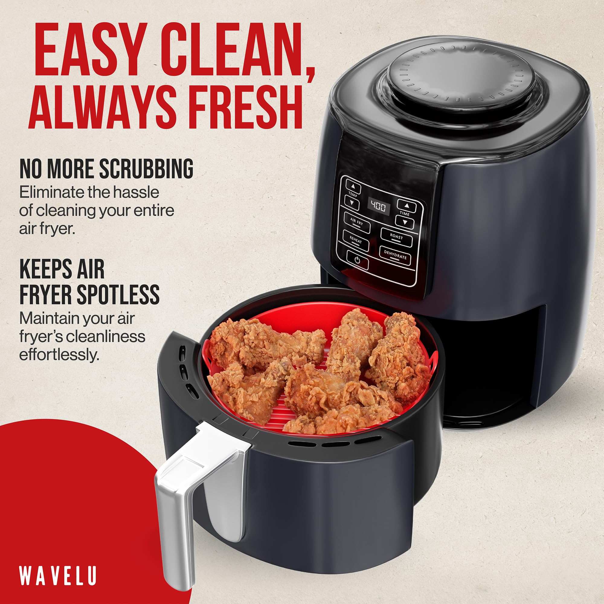 WAVELU Extra Strong Air Fryer Silicone Pot Liner - Food Safe Oven Accessories for 5.3QT+ Air Fryers | Replaces Flammable Parchment Paper | Easy Cleaning Basket | Perfect for Healthy Cooking, Meal Prep & Family Dinners
