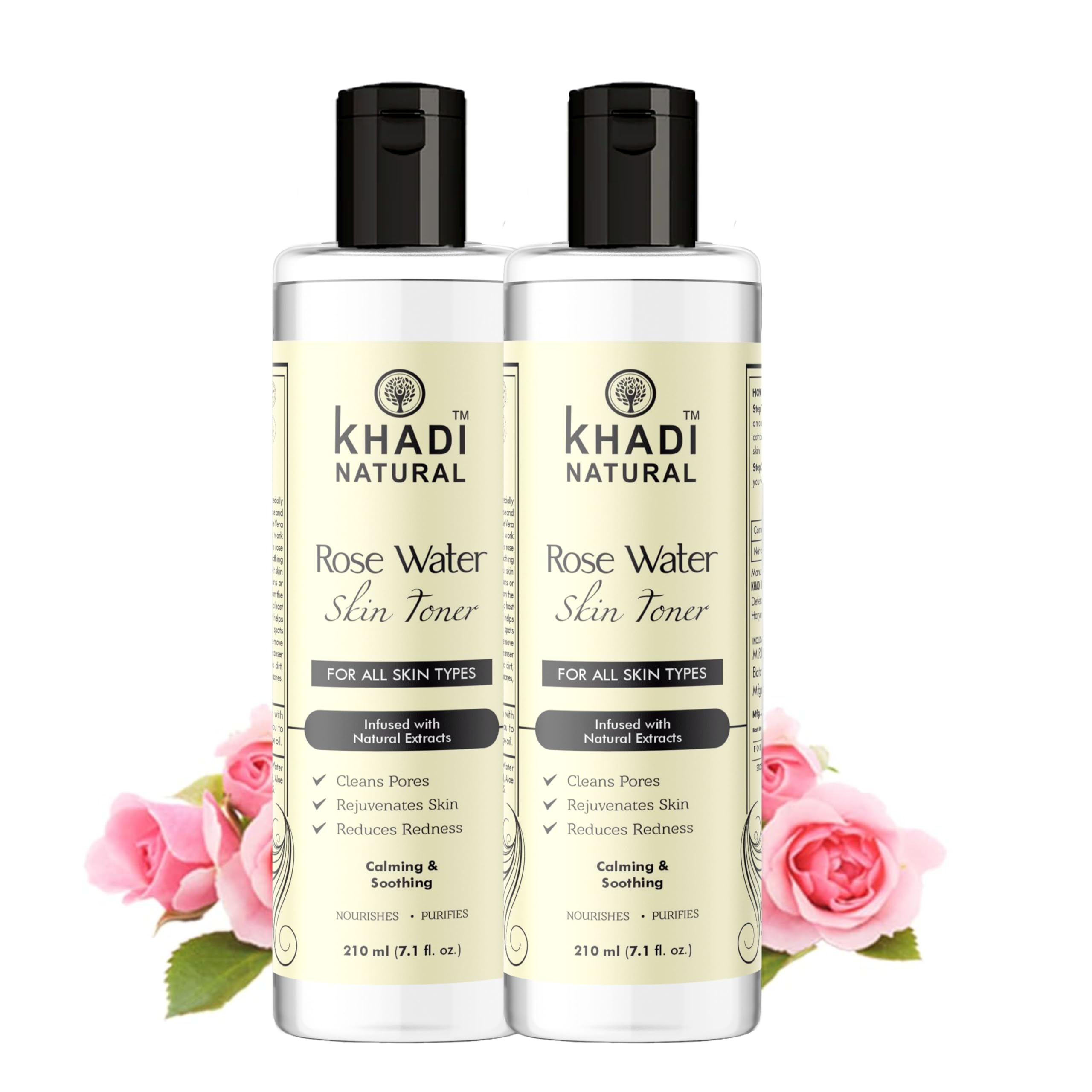 Khadi Natural Rose Water Skin Toner 210ml (Pack of 2) - Hydrating Facial Mist for Glowing Skin | Alcohol-Free, Vegan & Cruelty-Free | Perfect for Daily Skincare, Makeup Setting & Summer Refreshment