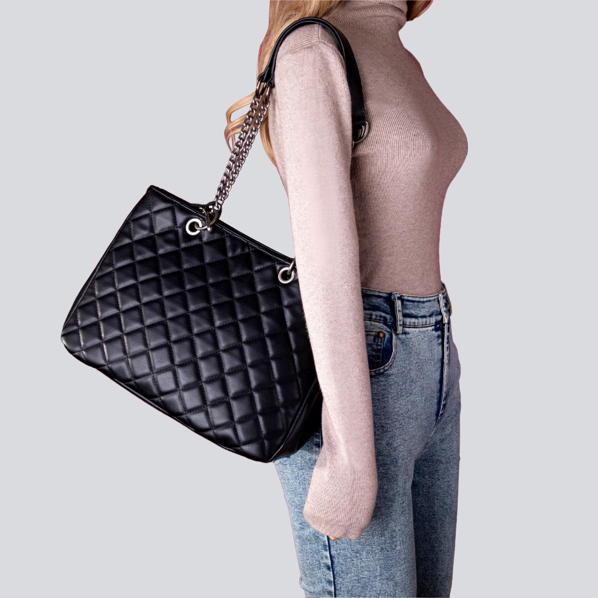 Montana West Quilted Handbag for Women - Stylish Shoulder Bag with Chain Strap & 2-Piece Purse Set | Perfect for Work, Travel & Everyday Use