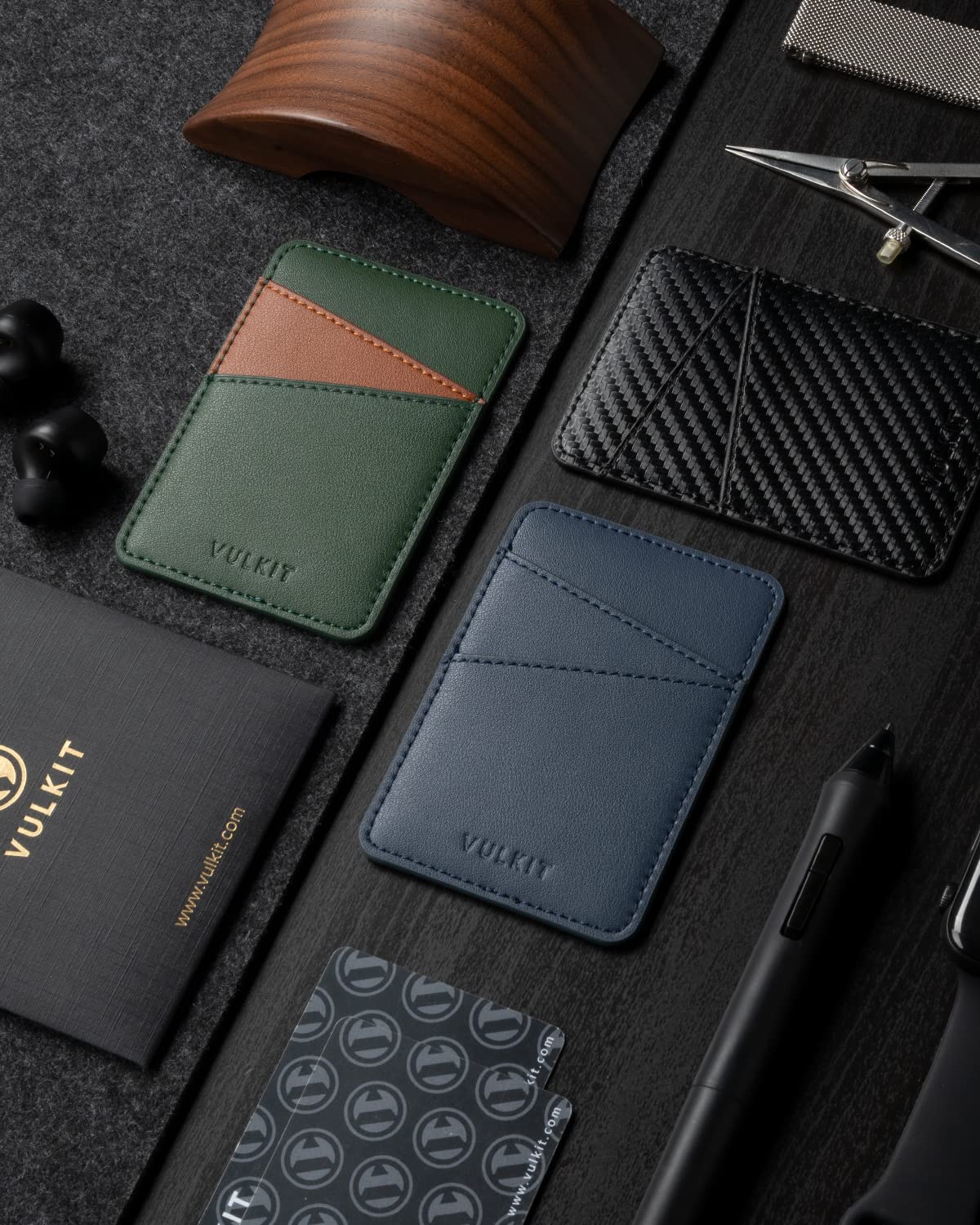 VULKIT RFID Blocking Leather Phone Wallet - Adhesive Card Holder for iPhone & Smartphones, Stick-On Credit Card Sleeve (Green) | Perfect for Travel, Shopping & Contactless Payments