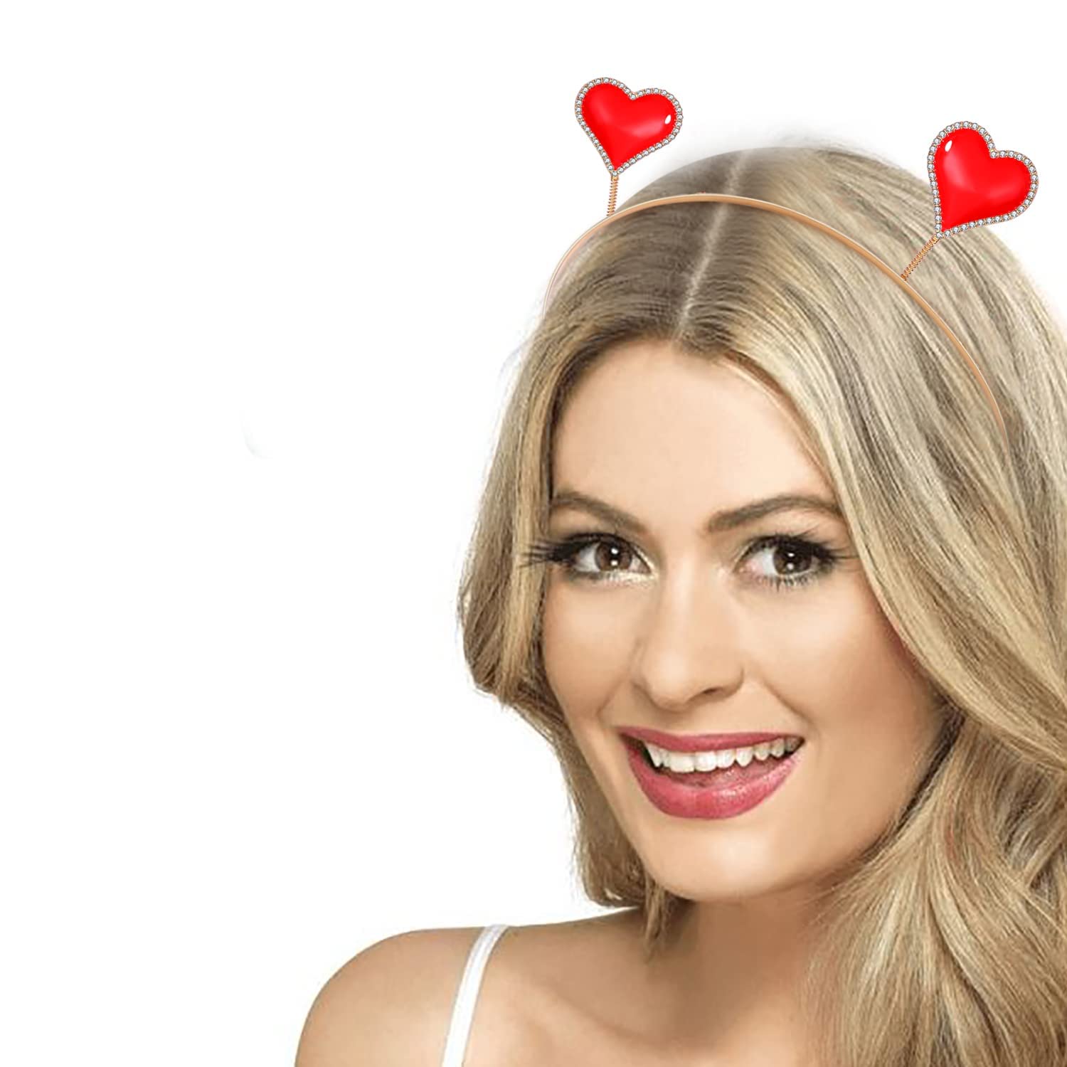 Sparkling Rhinestone Heart Headband for Women & Girls - Valentine's Day Hair Accessory with Enamel Love Design - Trendy Wobbly Hair Hoop for Holiday Parties, Spring Events & Romantic Dates