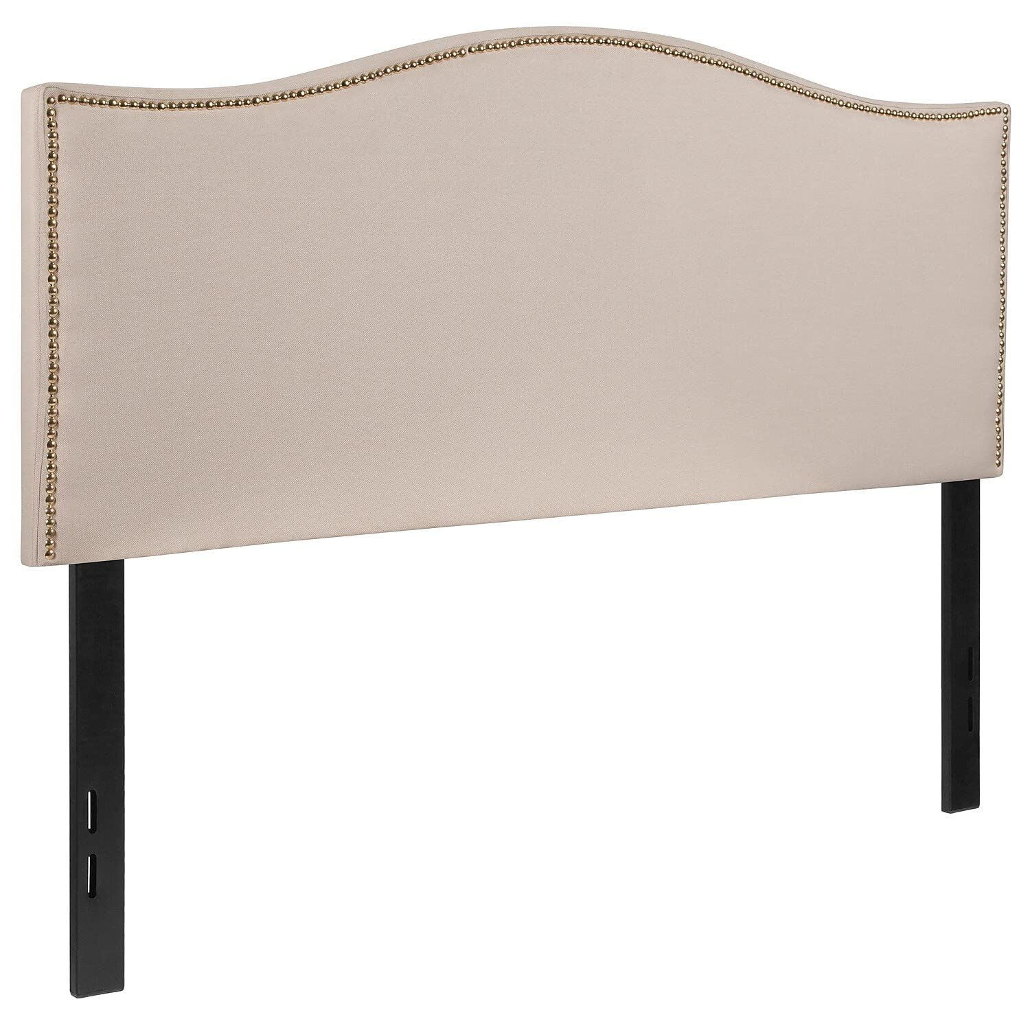 Flash Furniture Lexington Upholstered Full Size Headboard with Accent Nail Trim - Beige Fabric Bed Frame Headboard for Master Bedroom, Guest Room & Dorm Decor
