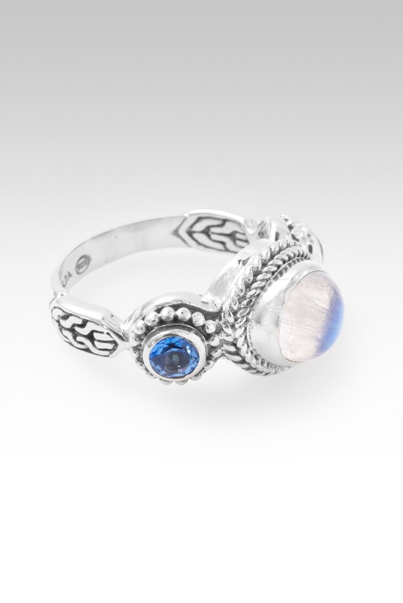 Faithful in Prayer Ring - Rainbow Moonstone & Royal Bali Blue Mystic Topaz Jewelry for Women - Perfect for Meditation, Spiritual Healing & Gift Giving