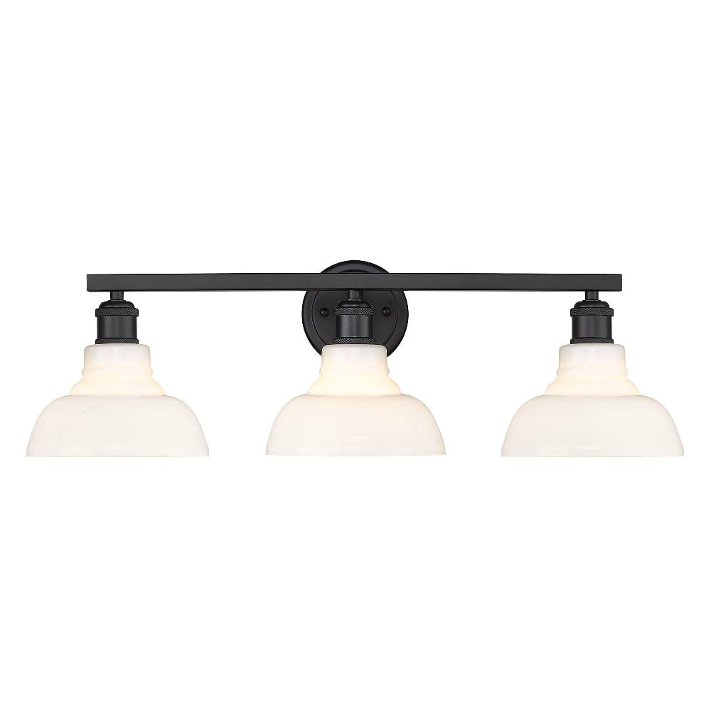 3-Light Vintage Industrial Bathroom Vanity in Matte Black with Milk Glass Shades - Perfect for Farmhouse, Loft & Industrial Style Bathroom Lighting