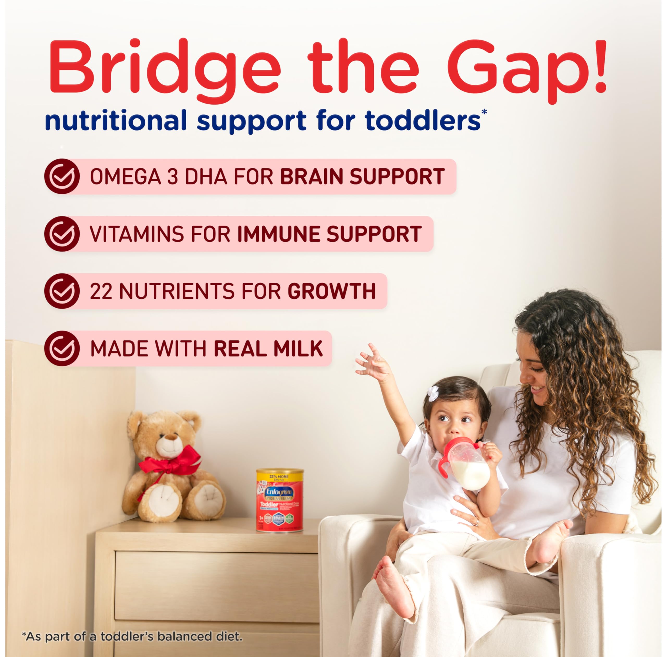 Enfagrow PREMIUM Toddler Nutritional Drink Powder with Real Milk, Omega-3 DHA for Brain Development, Prebiotics for Immune Support - Non-GMO Baby Formula (32 Oz Can, Pack of 6) - Ideal for Growing Toddlers' Daily Nutrition & Immune Health