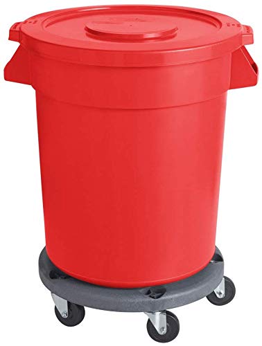 80 Qt. / 20 Gallon / 75 Liter Red Round Commercial Trash Can with Lid & Wheels - Heavy-Duty Ingredient Bin, Recycling Container, Kitchen Waste Basket for Restaurants, Hotels & Home Use