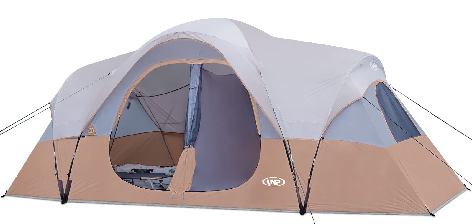 UNP 10-Person Camping Tent - Family & Festival Shelter with 5 Mesh Windows, Double Layer, 2 Rooms, Waterproof & Weather Resistant (18'x9'x78