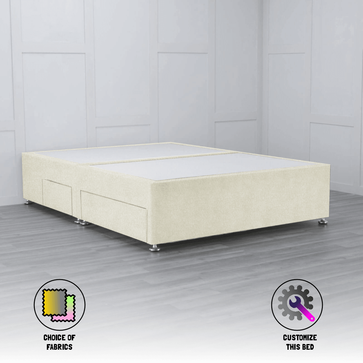 Comfortable Padded Divan Bed Base with 2 Same-Side Storage Drawers - Perfect for Small Bedrooms & Guest Rooms