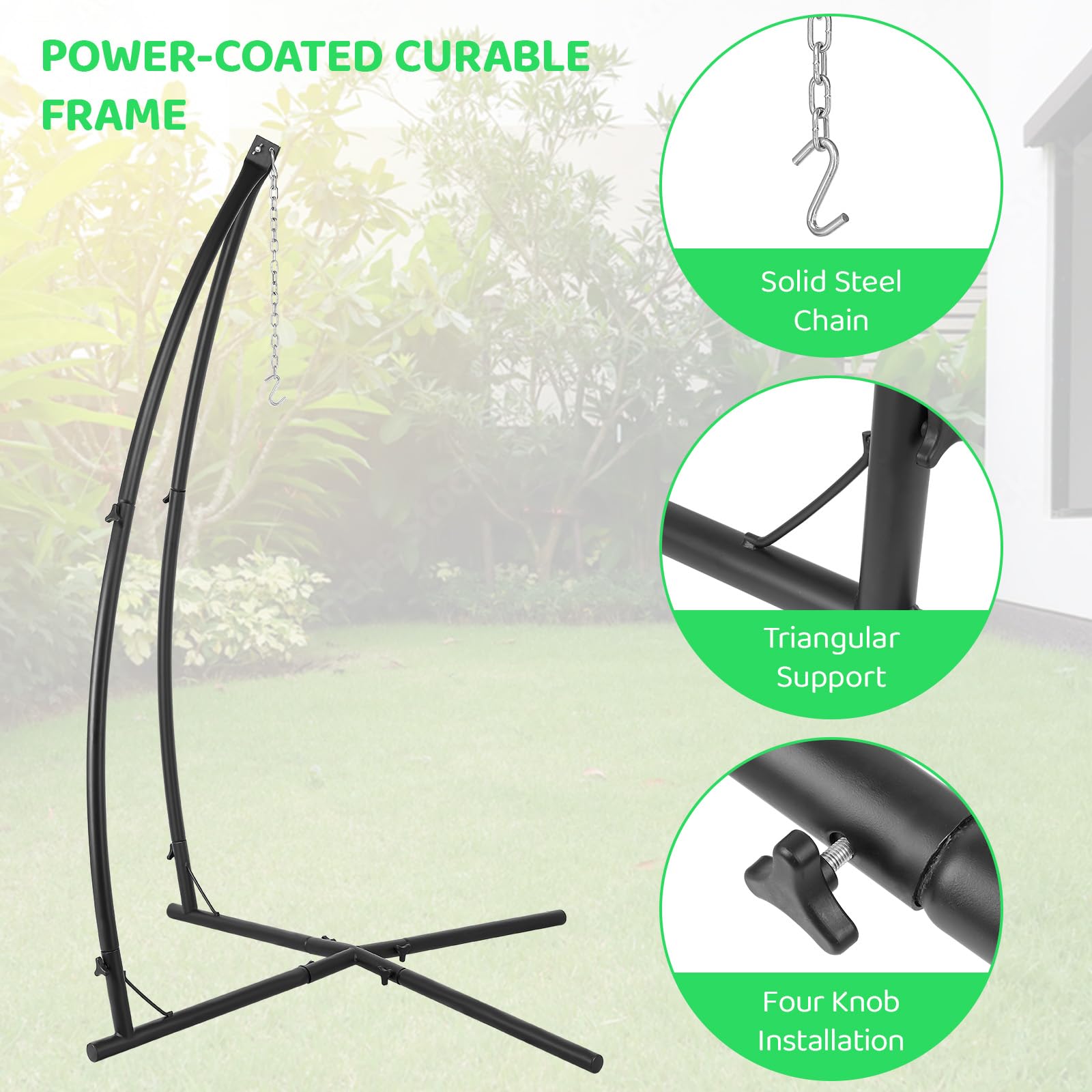 **Arlopu Hanging Hammock X-Stand with Tree Tent - Indoor & Outdoor Metal Swing Chair Stand for Play Tent, Egg Basket Patio Seat, Porch, Bedroom, Balcony - Adjustable Solid Support Stand (Green) - Perfect for Relaxing, Camping, and Backyard Lounging**