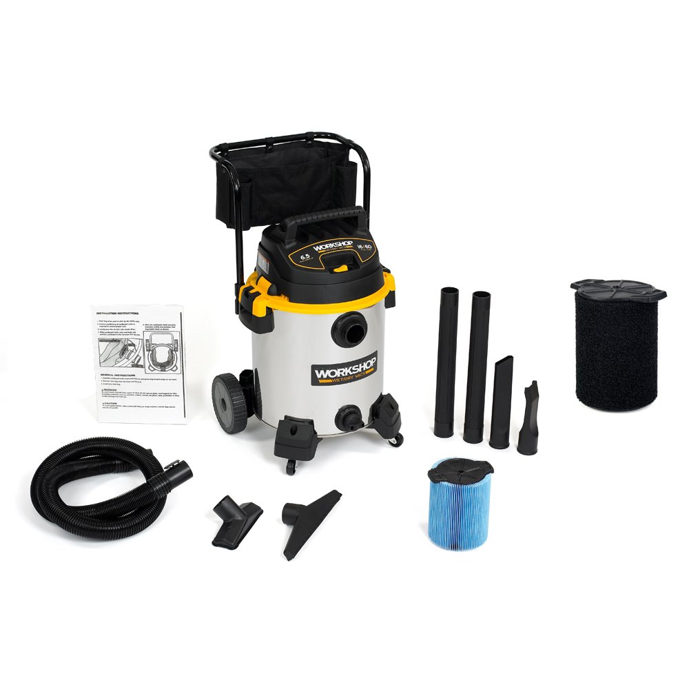 WORKSHOP WS1600SS Heavy Duty Stainless Steel Wet Dry Vacuum - 6 Gallon Shop Vac with Cart for Garage, Workshop & Home Cleaning