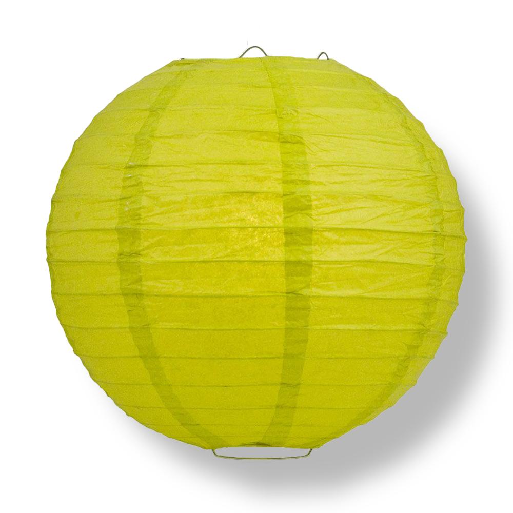36 Large Round Chartreuse Paper Lanterns with Even Ribbing - Chinese Style Wedding & Party Decorations for Indoor/Outdoor Events