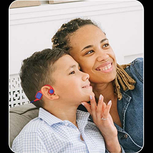 YODZ Kids Bone Conduction Headphones - Bluetooth 5.0 Wireless Open Ear Headset with Mic, IPX5 Waterproof, HiFi Stereo Sound for Safe Learning, Online Classes, Homeschooling & Sports (Red) - Perfect for School, Running, Cycling & Outdoor Activities