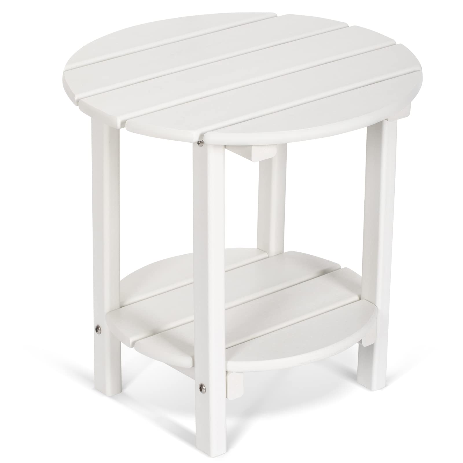 2-Tier Outdoor Side Table - Weather-Resistant HDPE Adirondack Patio End Table - Round White Small Outdoor Furniture for Poolside, Garden & Deck Use