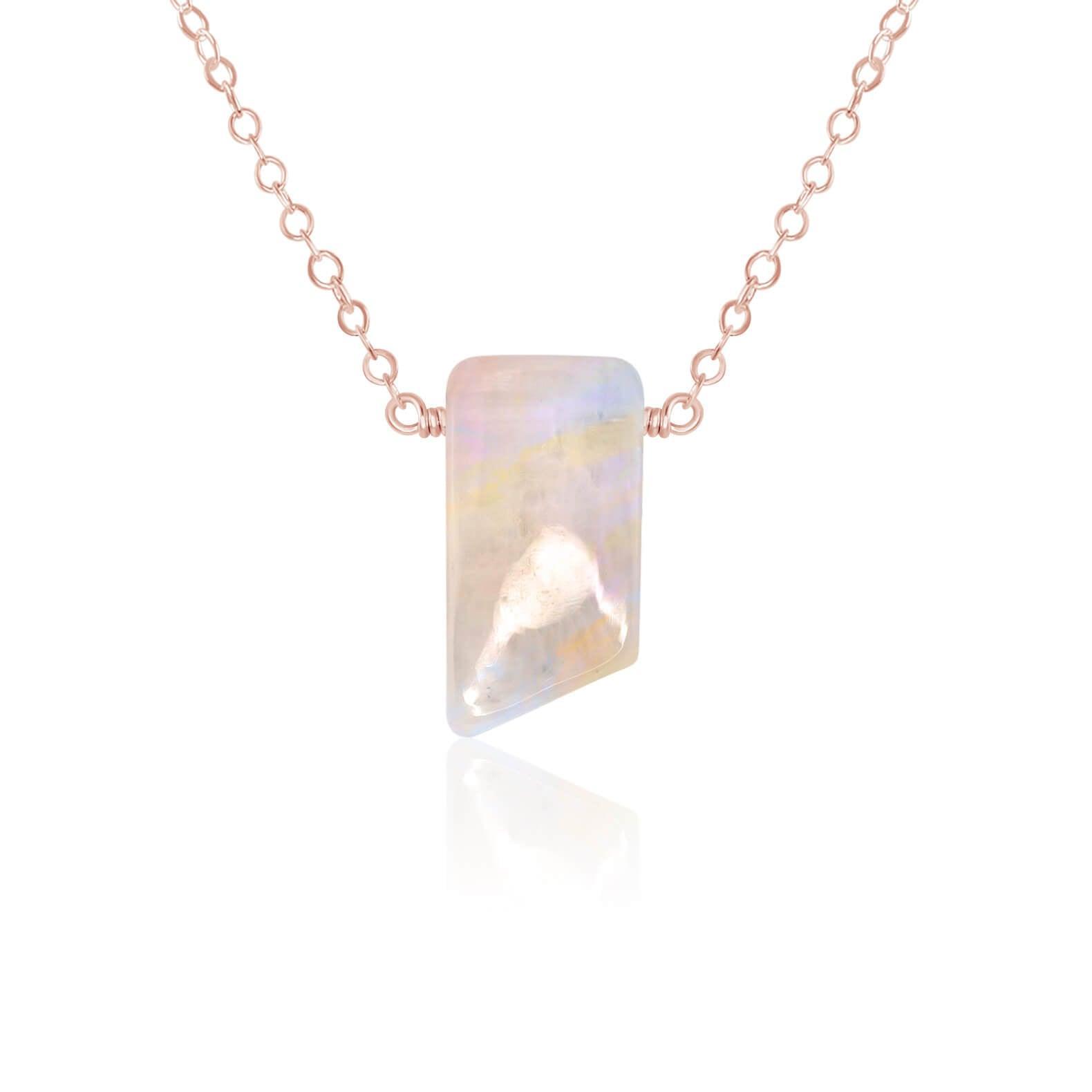 Rainbow Moonstone Crystal Slab Necklace - Small Smooth Gemstone Pendant for Women | Perfect for Meditation, Yoga & Boho Fashion