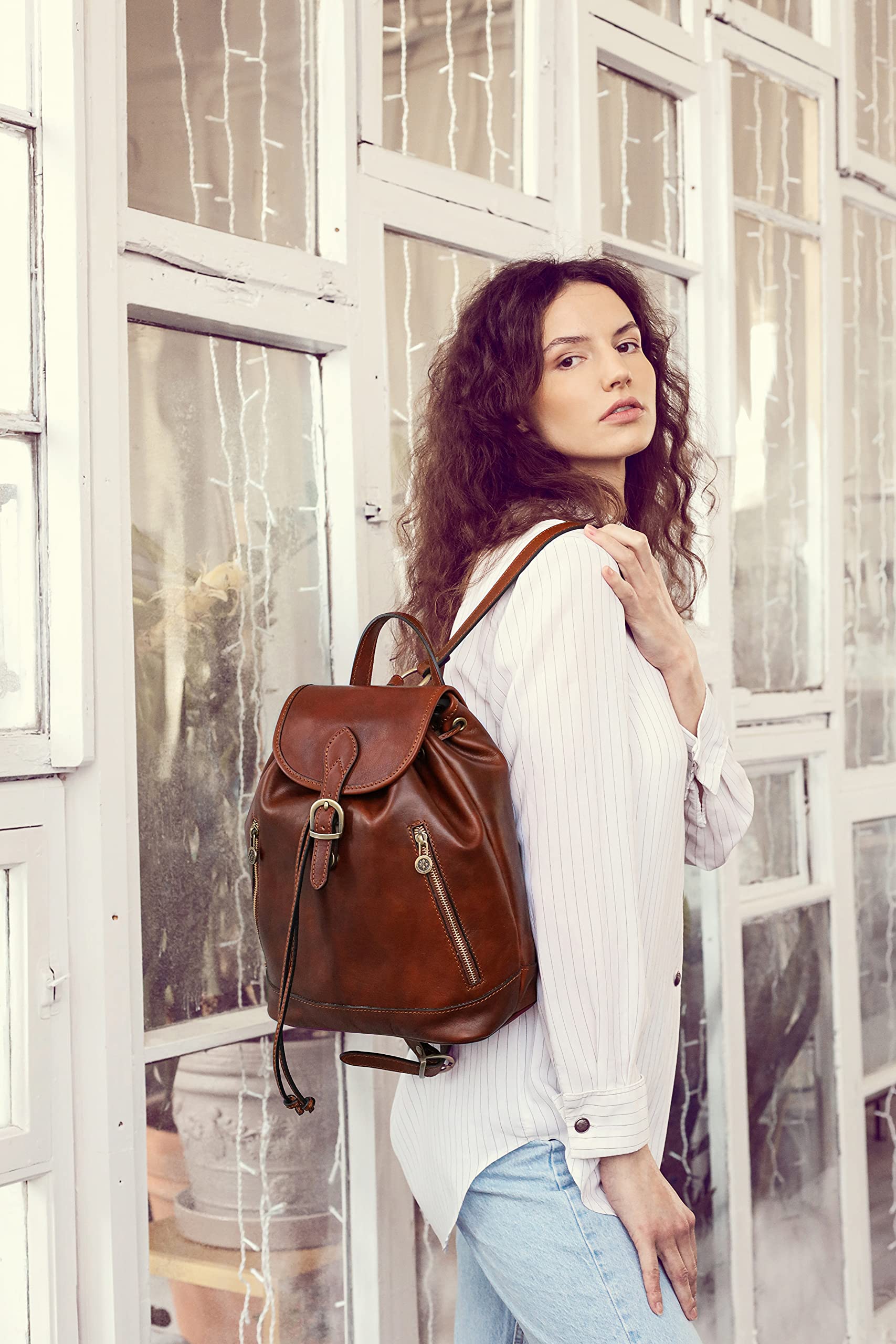 Durable Women's Leather Backpack - Stylish Small Business Casual Purse for Ladies (Brown) | Perfect for Work, Travel & Everyday Use