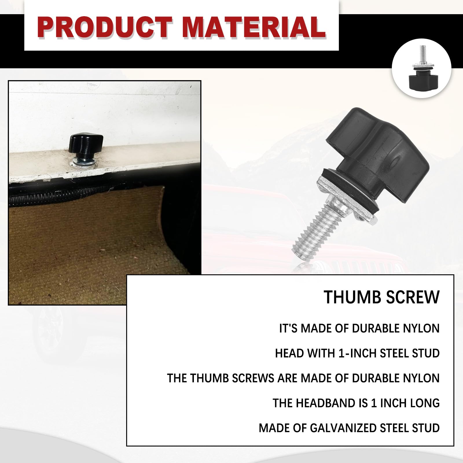 Universal Thumb Screw Kit for Jeep Wrangler Hard Top - Quick Removal Fastener Compatible with YJ TJ JK JKU (1995-2018) 2/4 Door Models Including Sport, Sahara, Rubicon & Unlimited - Easy Install & Secure Fit for Off-Road Adventures & Daily Driving